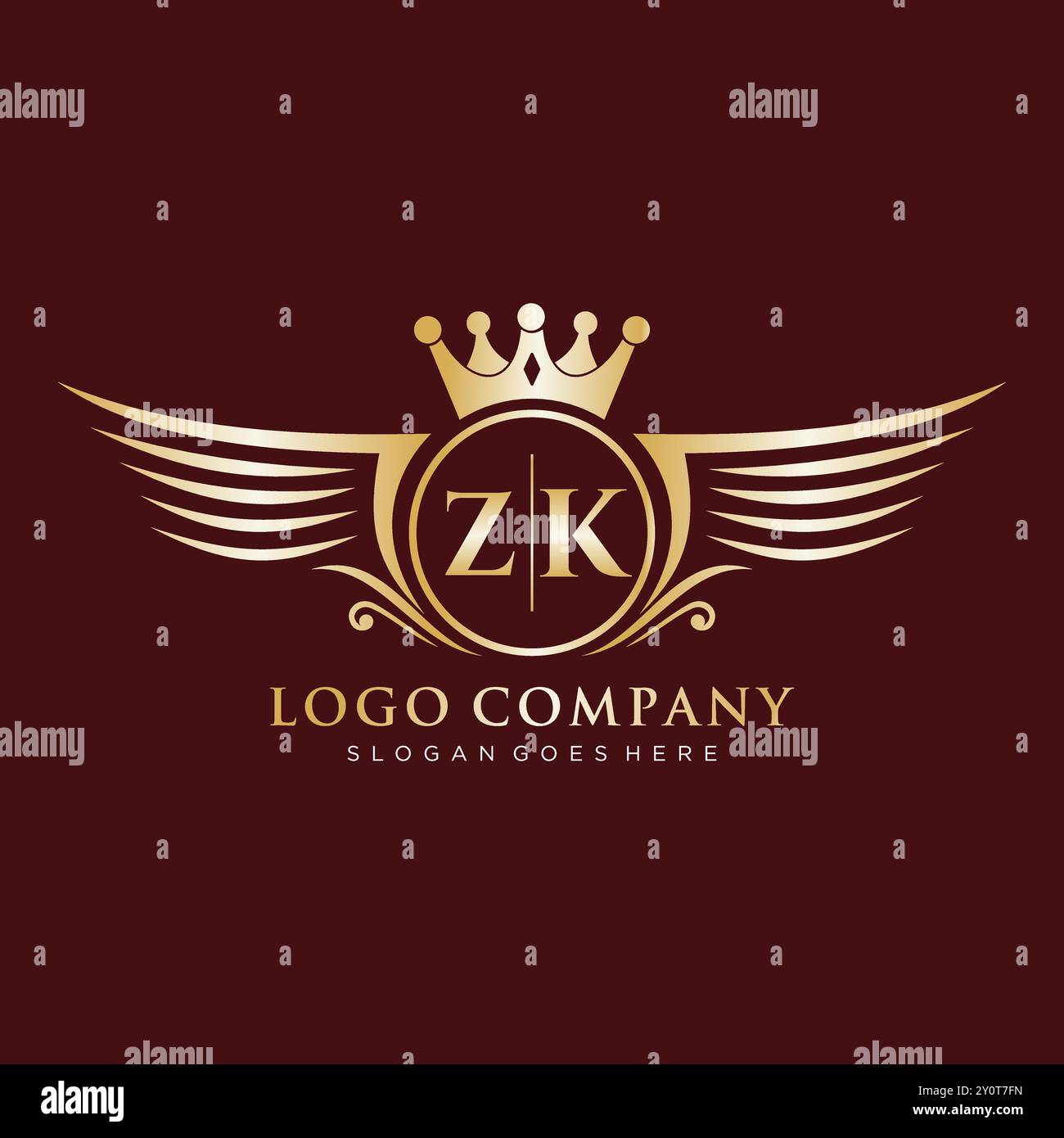 Lettre ZK initiale avec le logo Royal Wing Illustration de Vecteur