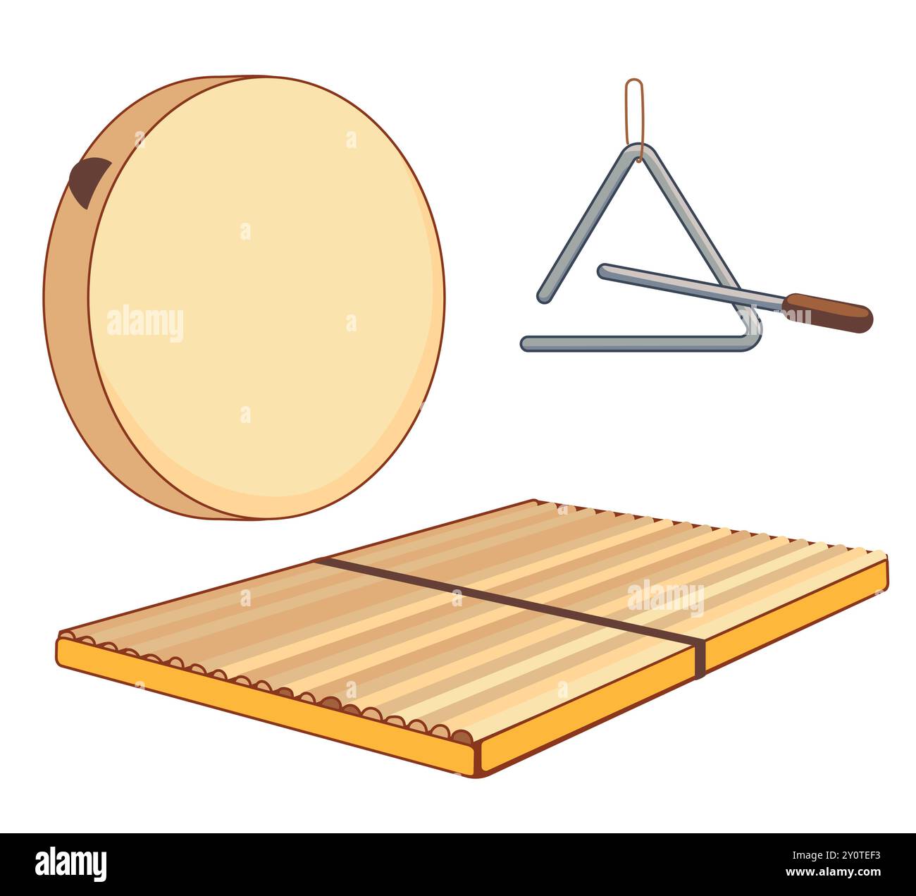 Instruments de musique traditionnels pour la musique moderne. Vecteur ravanna, maravanna et triangl. Instruments de percussion faits maison des pays africains en plat Illustration de Vecteur