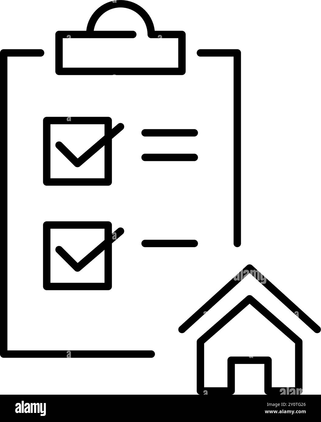 Accord avec la liste de contrôle sur le presse-papiers avec le symbole de la maison. Vente immobilière préparation. Icône vectorielle Pixel Perfect Illustration de Vecteur