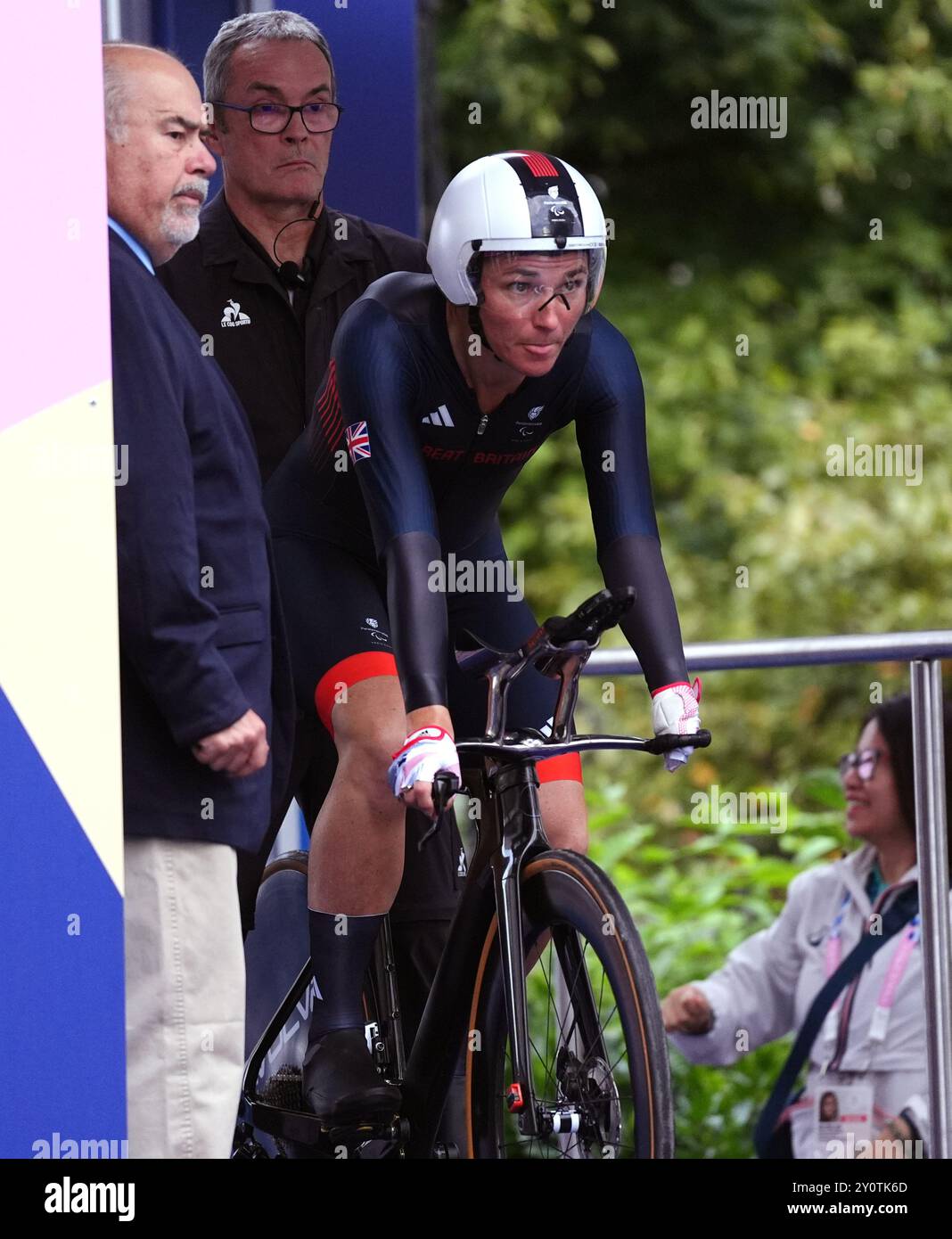 Sarah Storey de Grande-Bretagne lors du contre-la-montre individuel féminin C5, Clichy-sous-bois, le septième jour des Jeux paralympiques d'été de Paris 2024. Date de la photo : mercredi 4 septembre 2024. Banque D'Images