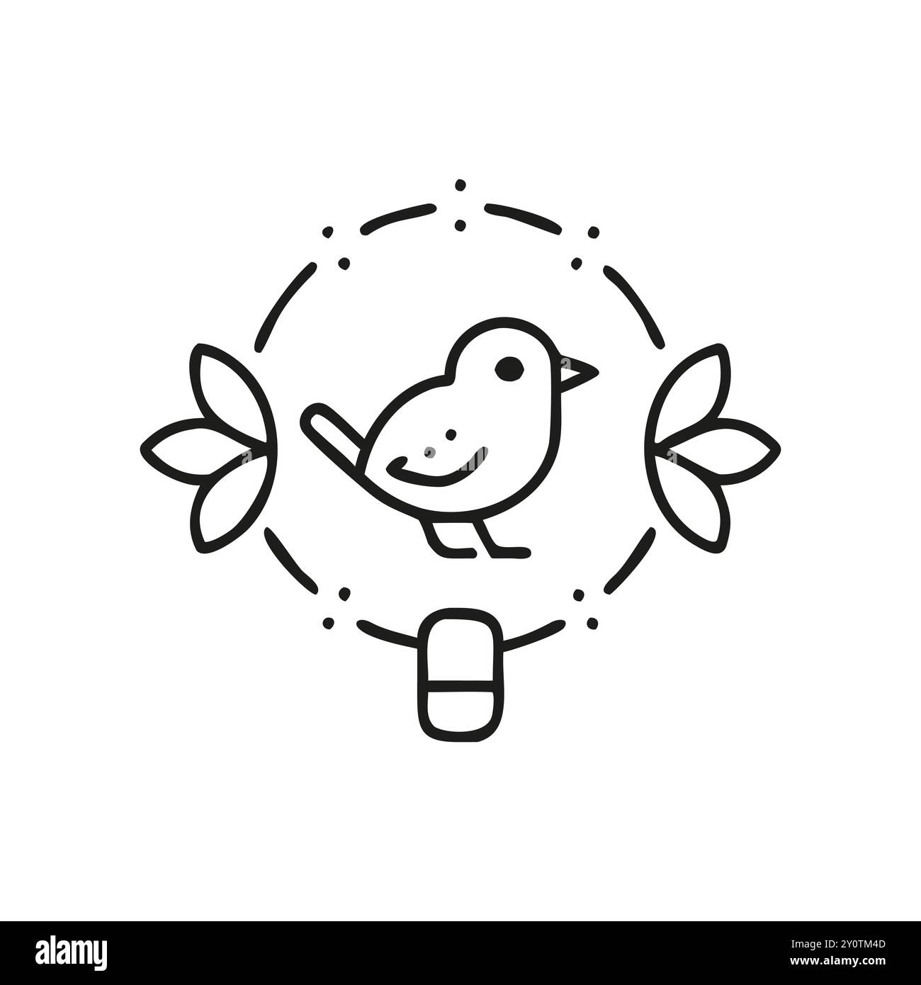 Illustration minimaliste en noir et blanc d'un oiseau dans un cercle, flanqué de détails de feuille. Idéal pour les designs sur le thème de la nature, le contenu environnemental et les logos... Illustration de Vecteur Illustration minimaliste en noir et blanc d'un oiseau dans un cercle, flanqué de détails de feuille. Idéal pour les designs sur le thème de la nature, le contenu environnemental et les logos... Illustration de Vecteur