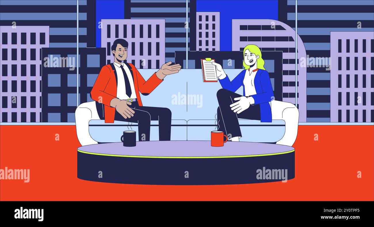 Interview show sur TV Flat illustration Illustration de Vecteur