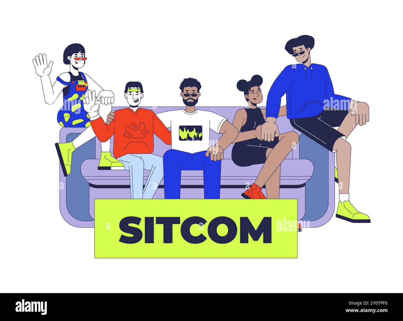 Concept d'illustration 2D de la série TV de sitcom Illustration de Vecteur