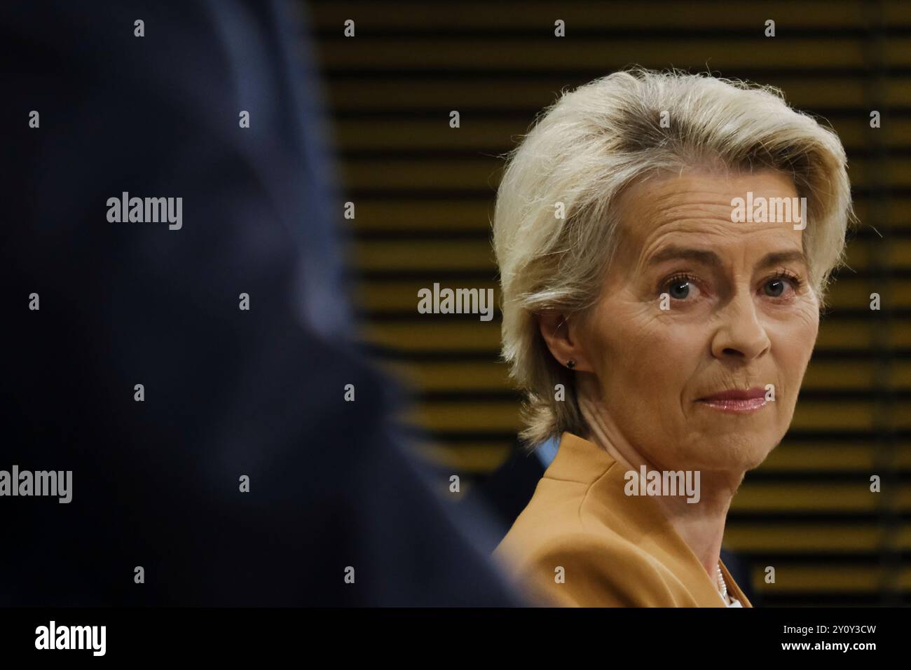 Bruxelles, Belgique. 04th Sep, 2024. Conférence de presse sur la publication du rapport final du dialogue stratégique sur l'avenir de l'agriculture de l'UE, avec la participation de la Présidente de la Commission européenne Ursula von der LEYEN et du Président du dialogue stratégique, le Professeur Peter STROHSCHNEIDER, à Bruxelles, Belgique, le 4 septembre 2024. Crédit : ALEXANDROS MICHAILIDIS/Alamy Live News Banque D'Images