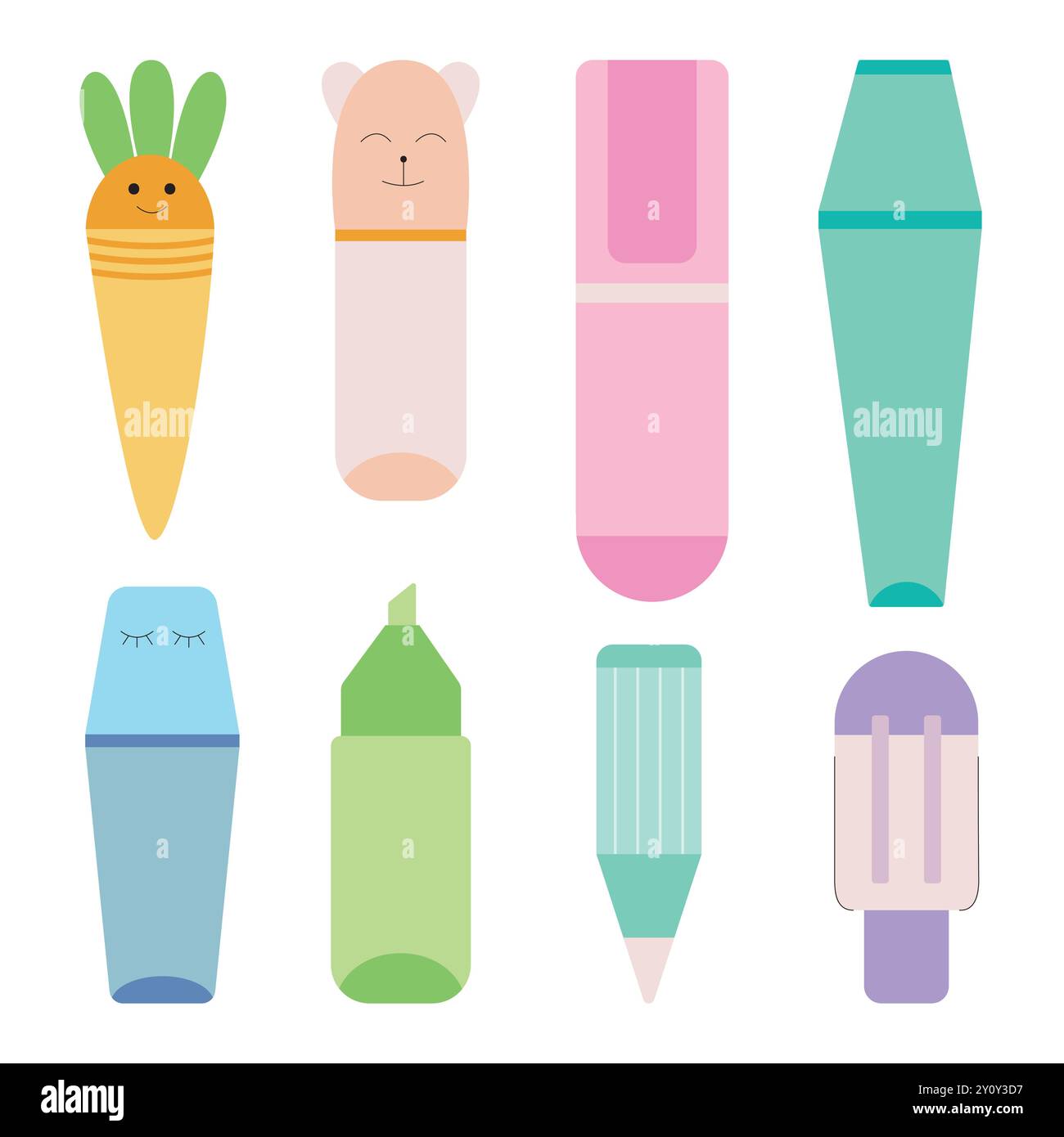 Marqueurs kawaii ensemble de vecteurs plats Illustration de Vecteur