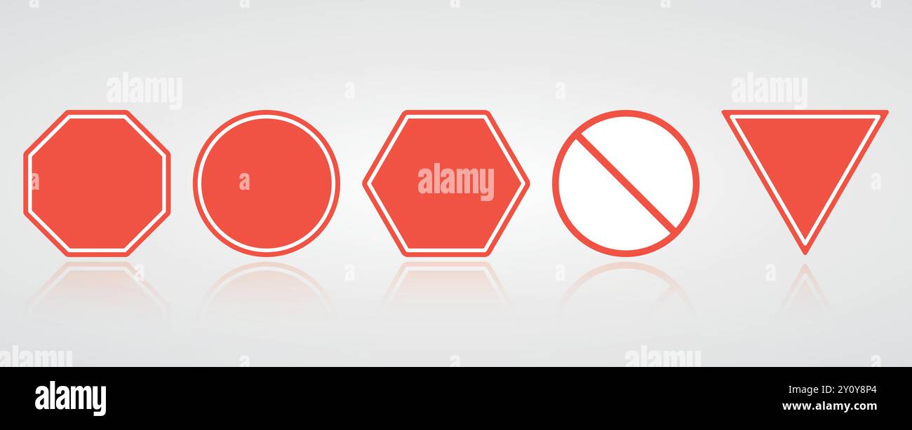Stop panneau rouge. Icône interdite vide définie. Forme variée de panneau routier d'interdiction. Vecteur Illustration de Vecteur