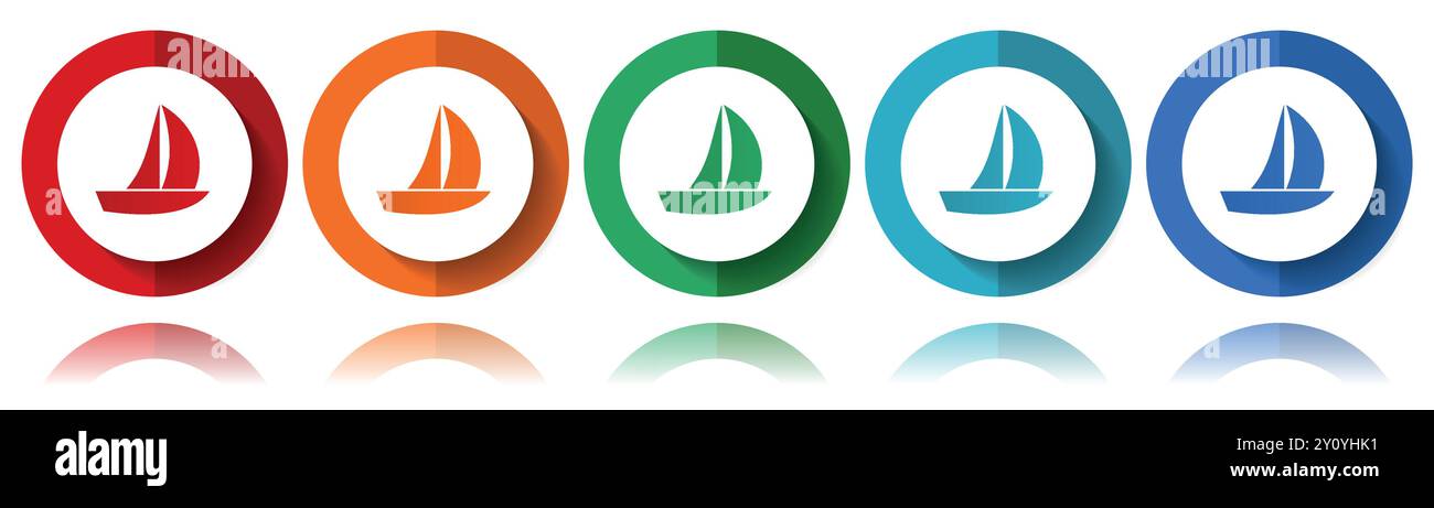 Icônes vectorielles de yacht, ensemble d'icônes plates pour la conception de logo, le webdesign et les applications mobiles, collection colorée de boutons web dans eps 10 Illustration de Vecteur