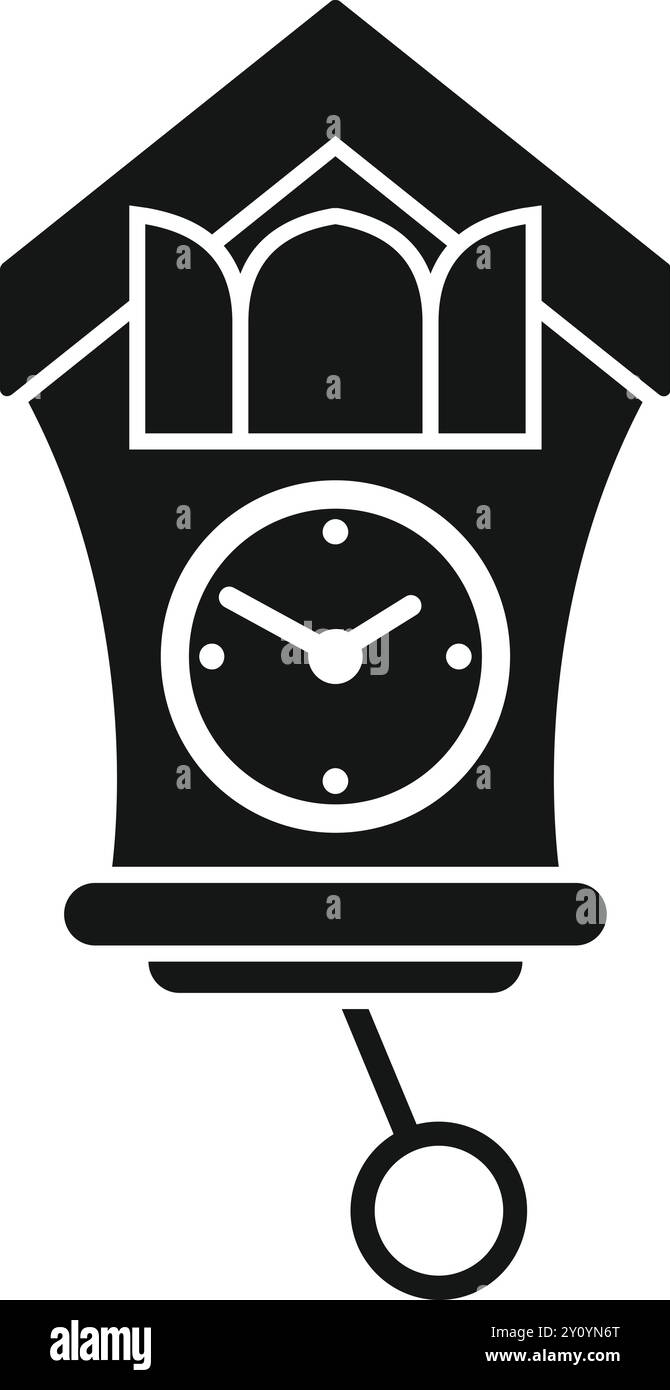 Icône noire et blanche d'une horloge à coucou traditionnelle, capturant l'essence du chronométrage avec son design charmant Illustration de Vecteur