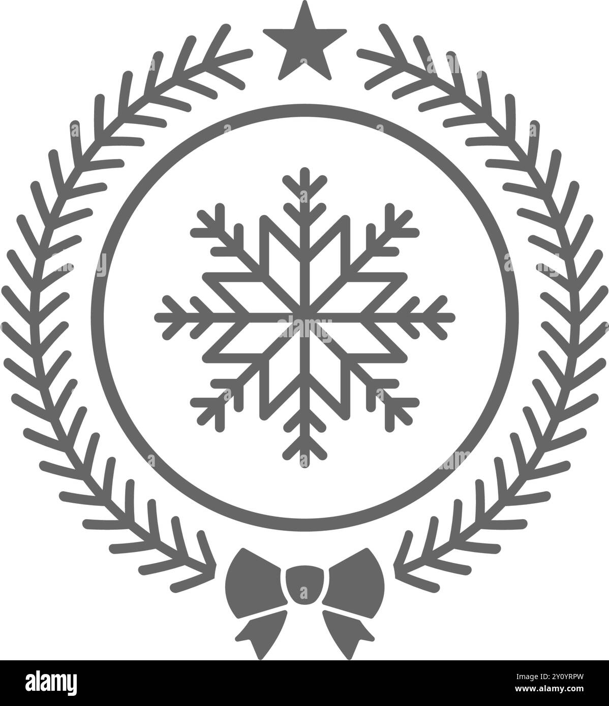 Illustration vectorielle de la silhouette des branches de conifères avec arc et étoile représentés autour du flocon de neige comme symbole du jour de Noël Illustration de Vecteur