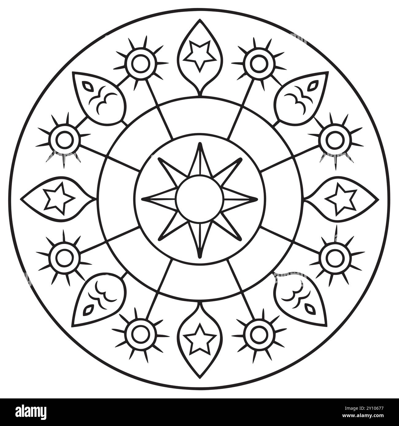 Modèle astrologique de Mandala Zodiaque et de signe d'étoile. Illustration de Vecteur