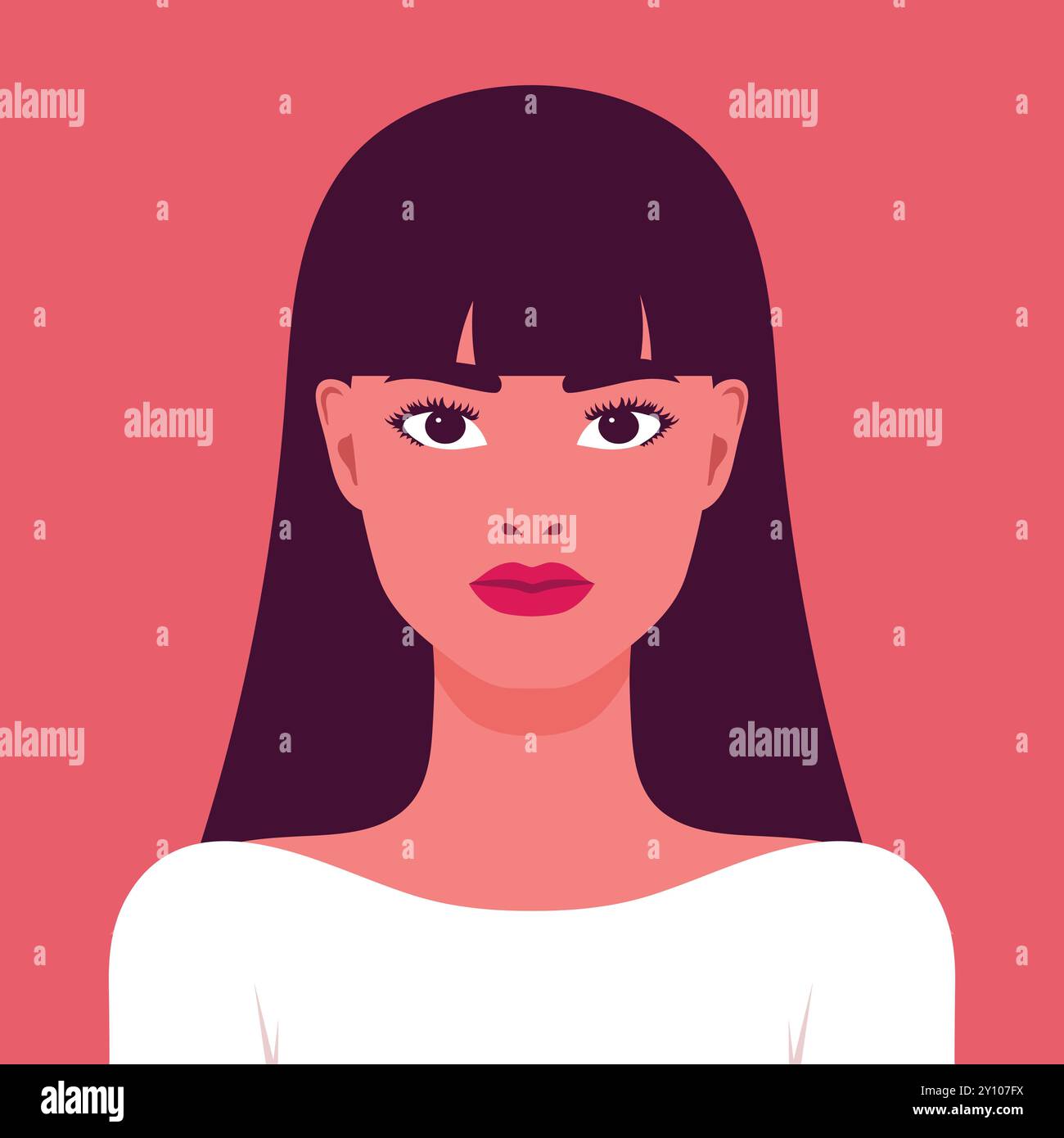 Belle jeune femme avec portrait de cheveux de frange. Portrait ou avatar d'une fille aux cheveux longs. Illustration vectorielle Illustration de Vecteur