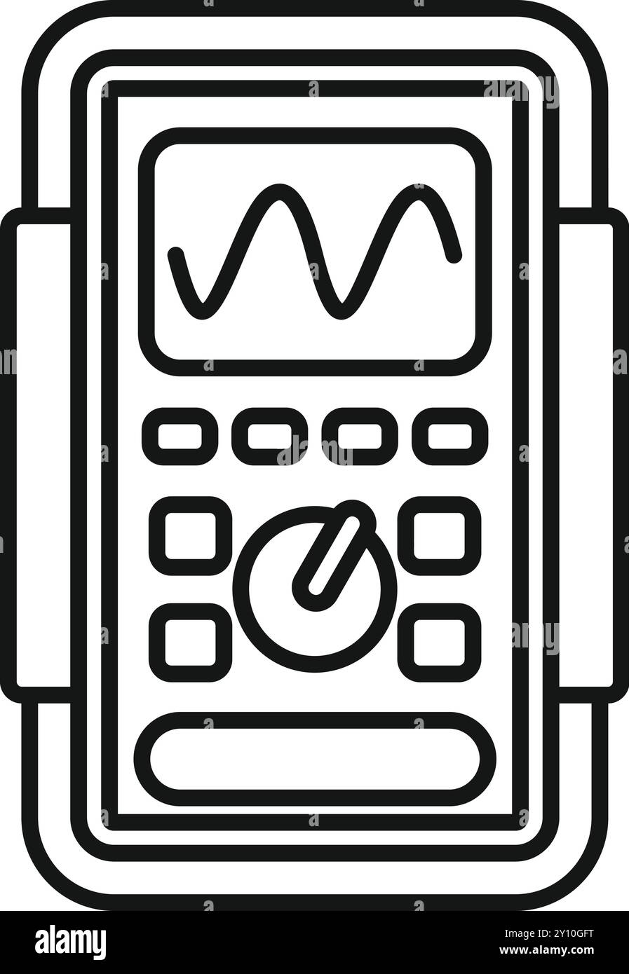 Oscilloscope numérique affichant un signal sinusal avec boutons de commande et bouton, illustration vectorielle au trait Illustration de Vecteur