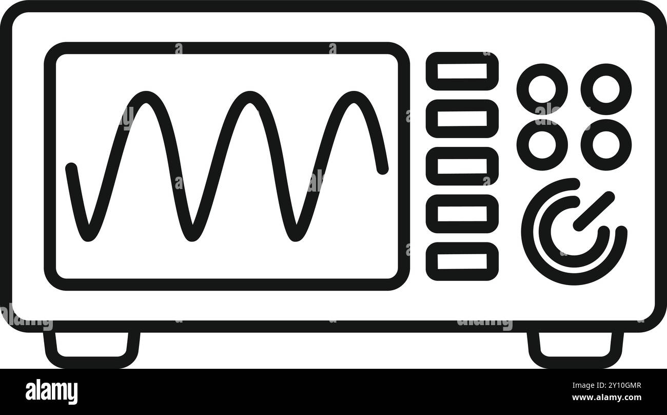Icône de dessin au trait d'un oscilloscope numérique affichant un signal sinusoïdal sur son écran Illustration de Vecteur