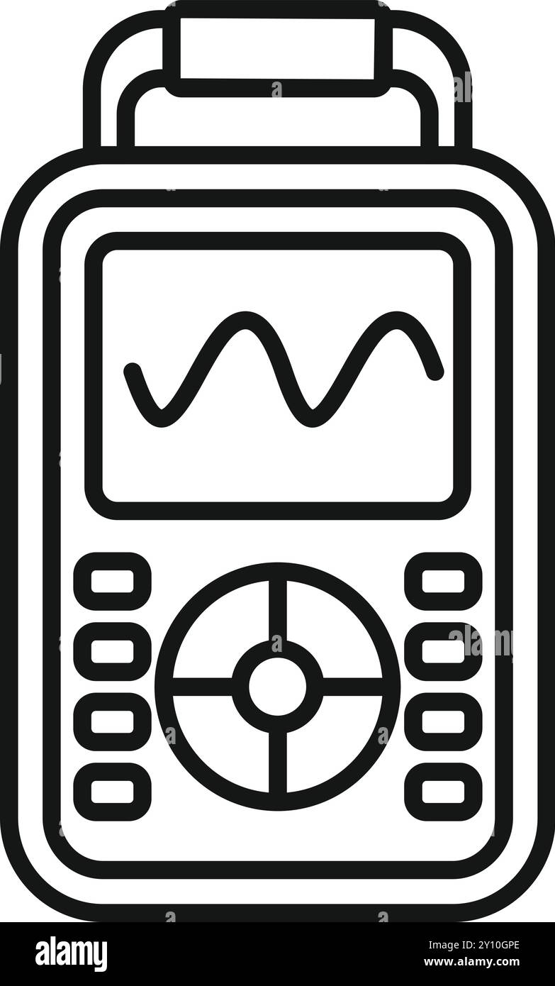 Icône de contour simple représentant un oscilloscope numérique affichant un signal sinusoïdal Illustration de Vecteur