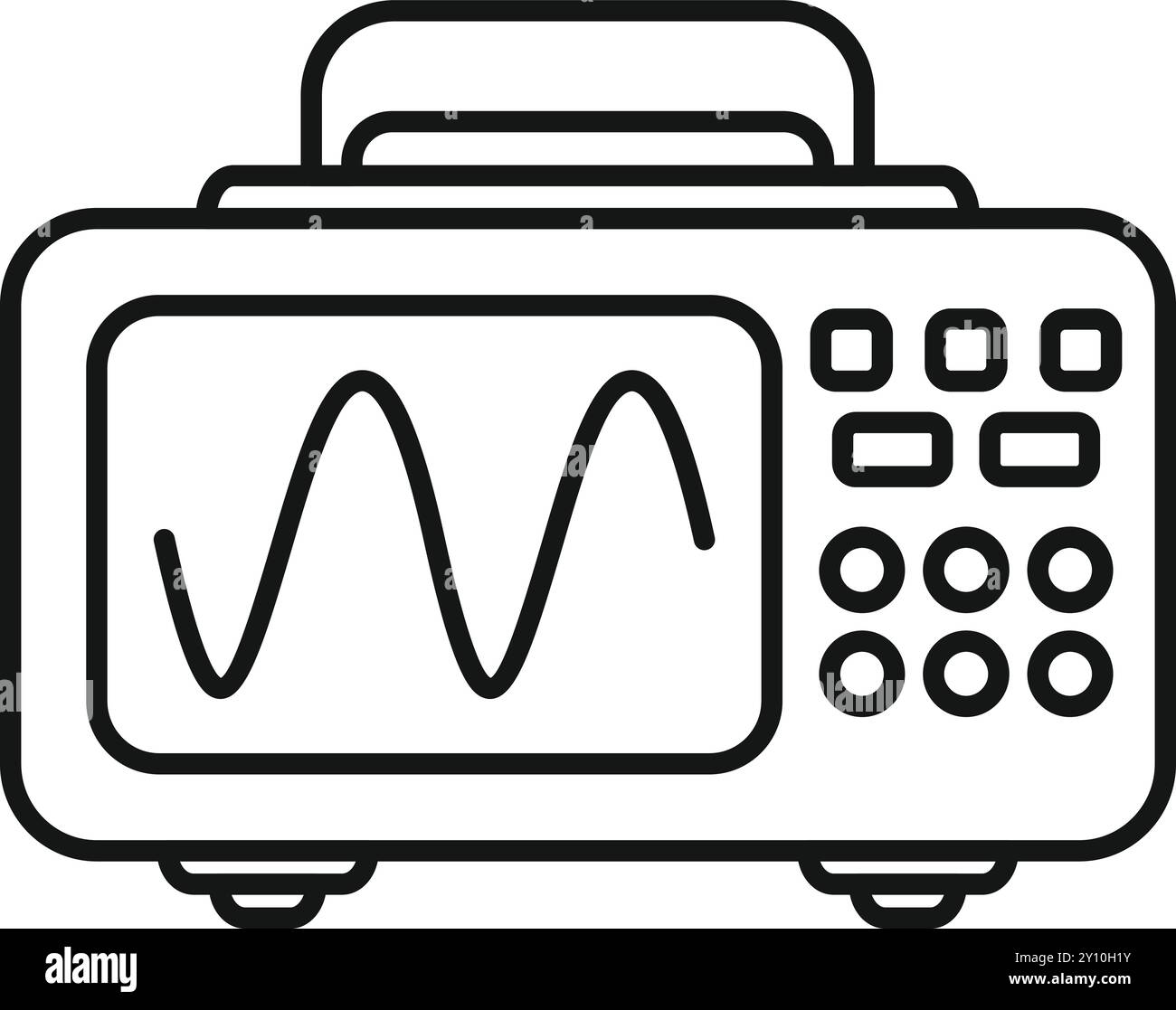 Icône de dessin au trait d'un oscilloscope numérique affichant un signal sinusoïdal sur son écran Illustration de Vecteur