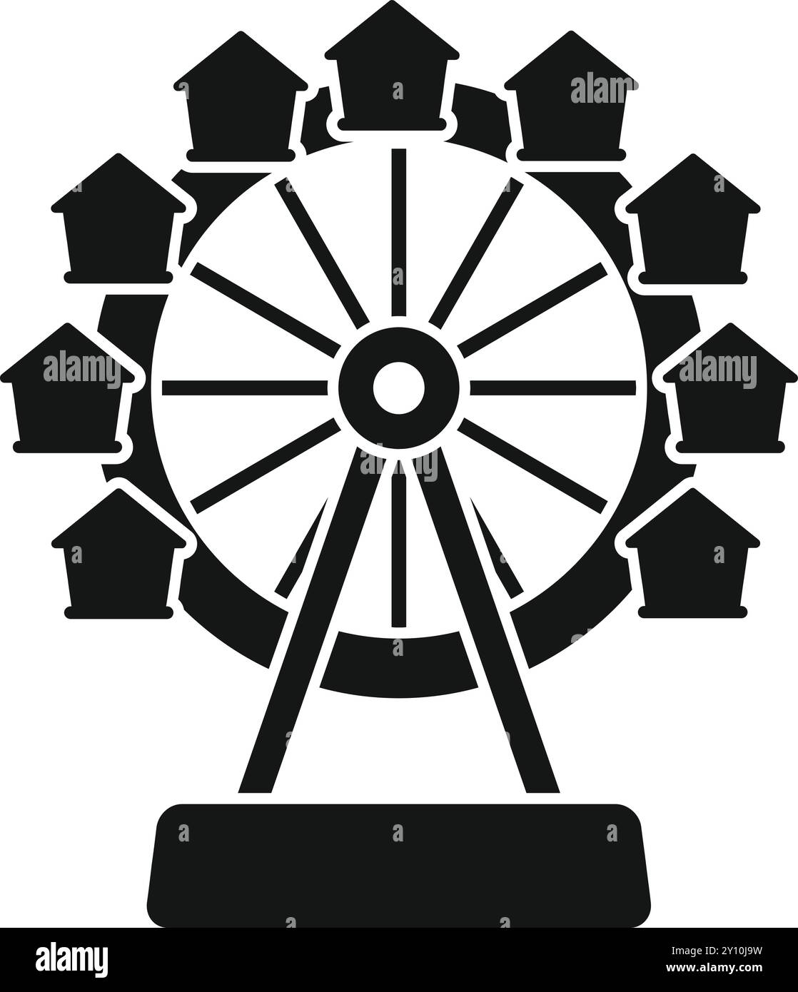 Illustration vectorielle en noir et blanc d'une grande roue avec des maisons au lieu de cabines passagers, représentant les hauts et les bas du marché immobilier Illustration de Vecteur