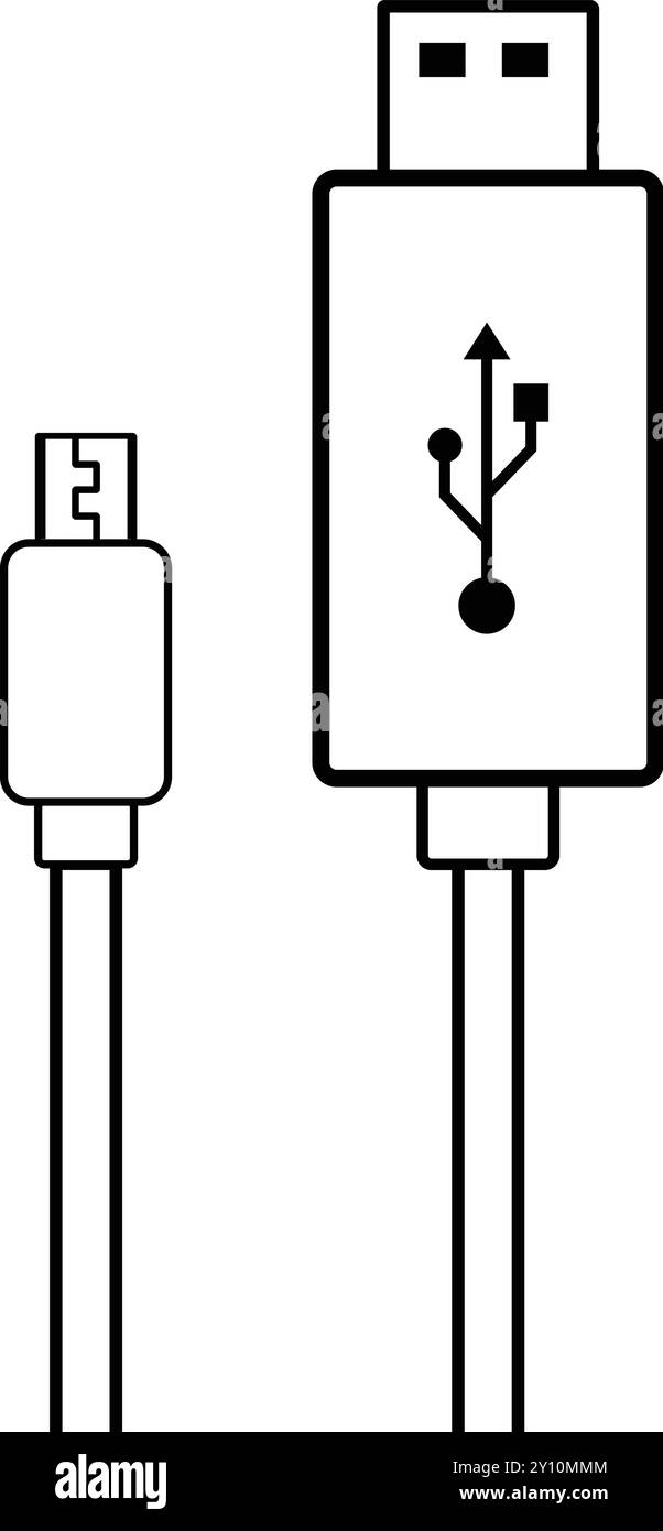 Icône de câble d'alimentation, signe d'alimentation sur le câble, connexion alimentation, chargeur de téléphone portable, adaptateur d'alimentation, prise de chargeur, fils de charge, Mini Jack type C. Illustration de Vecteur