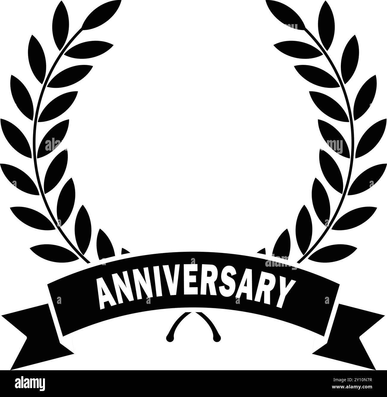 Icône noire anniversaire, feuilles noires, foliate circulaire de laurier, feuille de laurier, couronne de laurier, Laurel part avec ruban, signe anniversaire Illustration de Vecteur