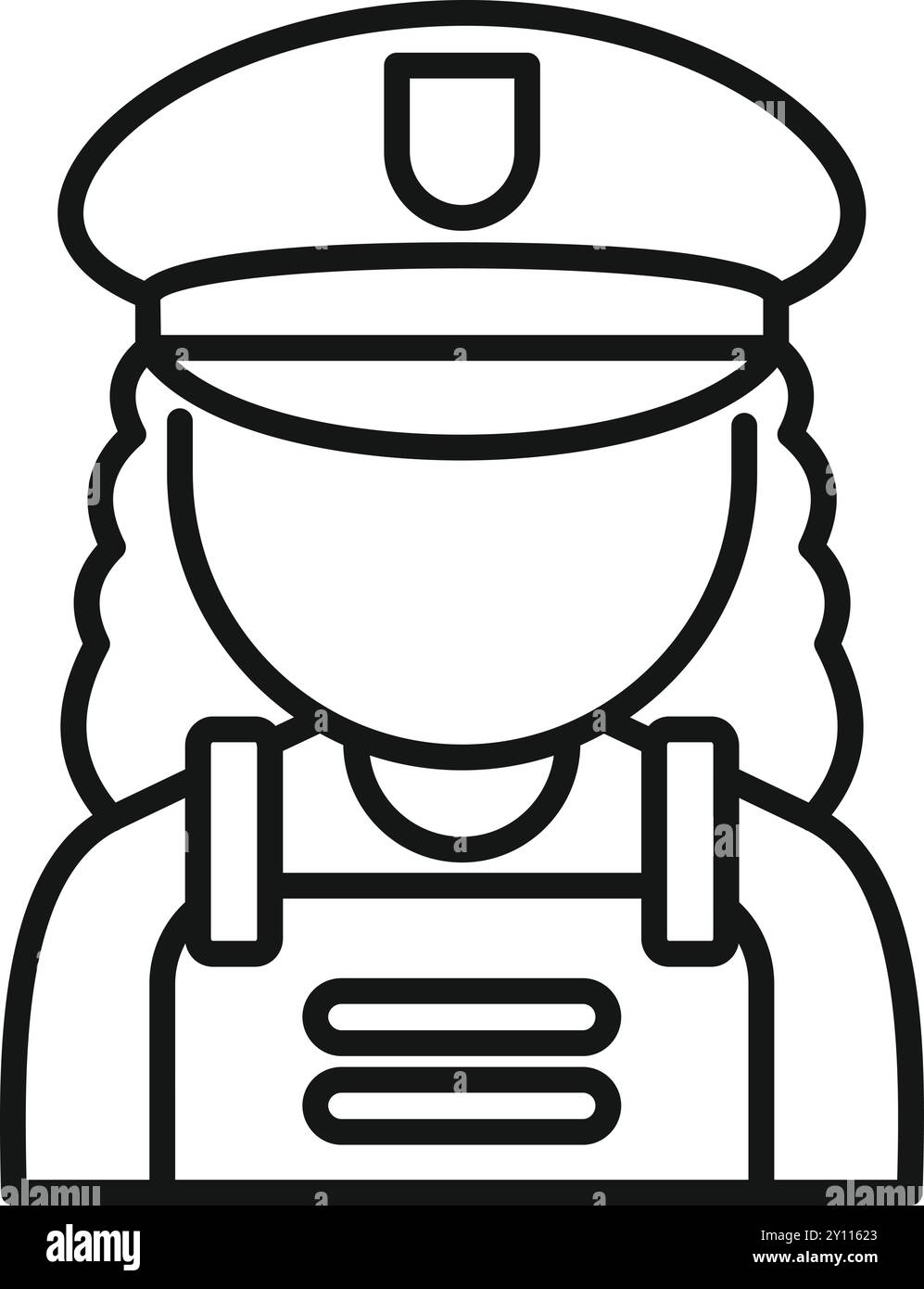 Icône de ligne simple d'une travailleuse ou d'un policier portant une combinaison et une casquette Illustration de Vecteur