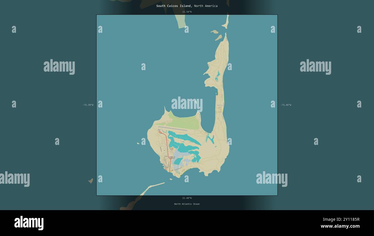 Île de Caïques du Sud dans l'océan Atlantique Nord, appartenant aux îles Turques et Caïques, décrit et mis en évidence sur une topographie, OSM humanitaire s. Banque D'Images