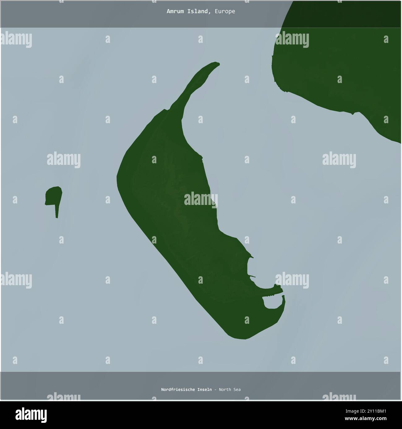 Île d'Amrum dans la mer du Nord, appartenant à l'Allemagne, coupée en carré sur une carte d'altitude en couleur Banque D'Images