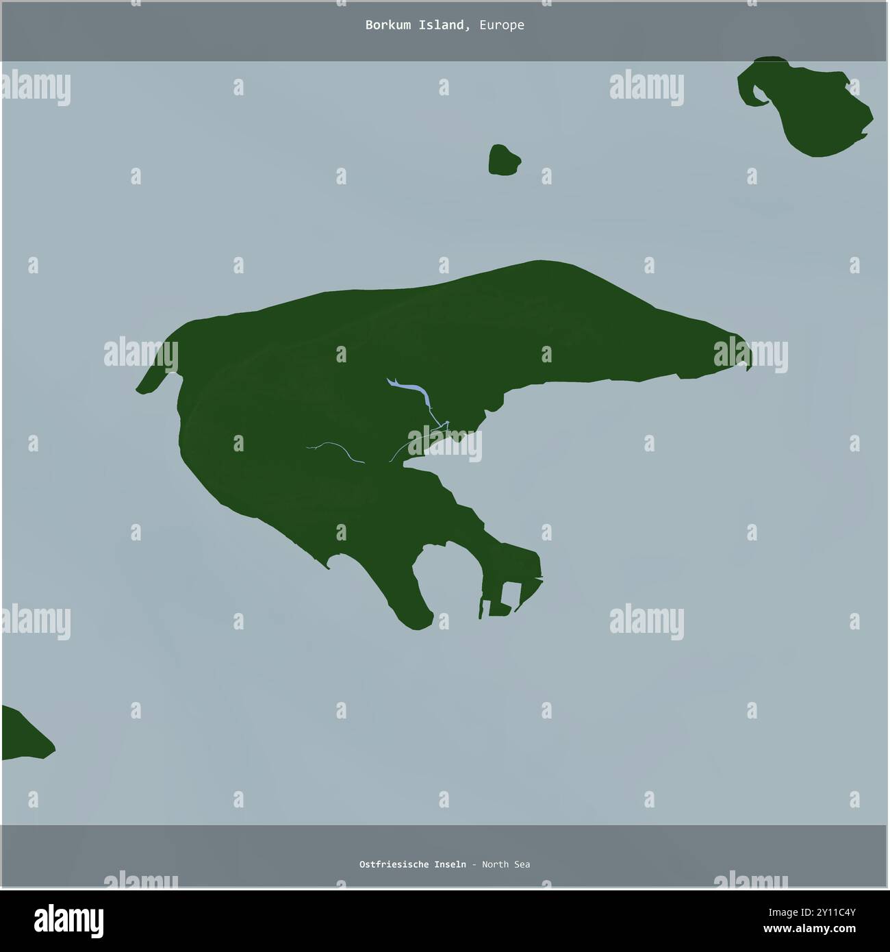 Île Borkum dans la mer du Nord, appartenant à l'Allemagne, coupée en carré sur une carte d'altitude en couleur Banque D'Images