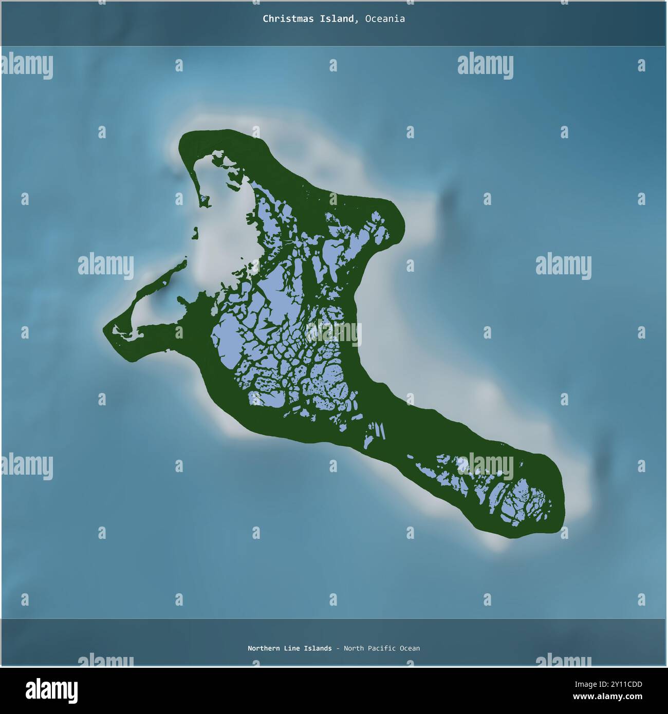 Île Christmas dans l'océan Pacifique Nord, appartenant à Kiribati, coupée en carré sur une carte d'altitude en couleur Banque D'Images