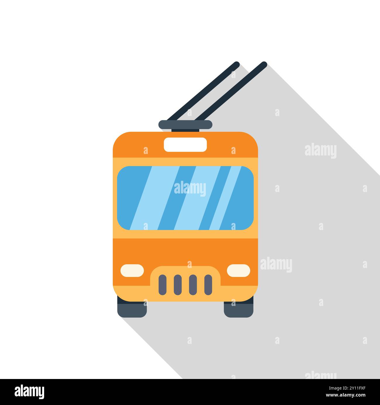 Trolleybus orange conduisant à travers l'icône des transports en commun de la ville, style plat Illustration de Vecteur