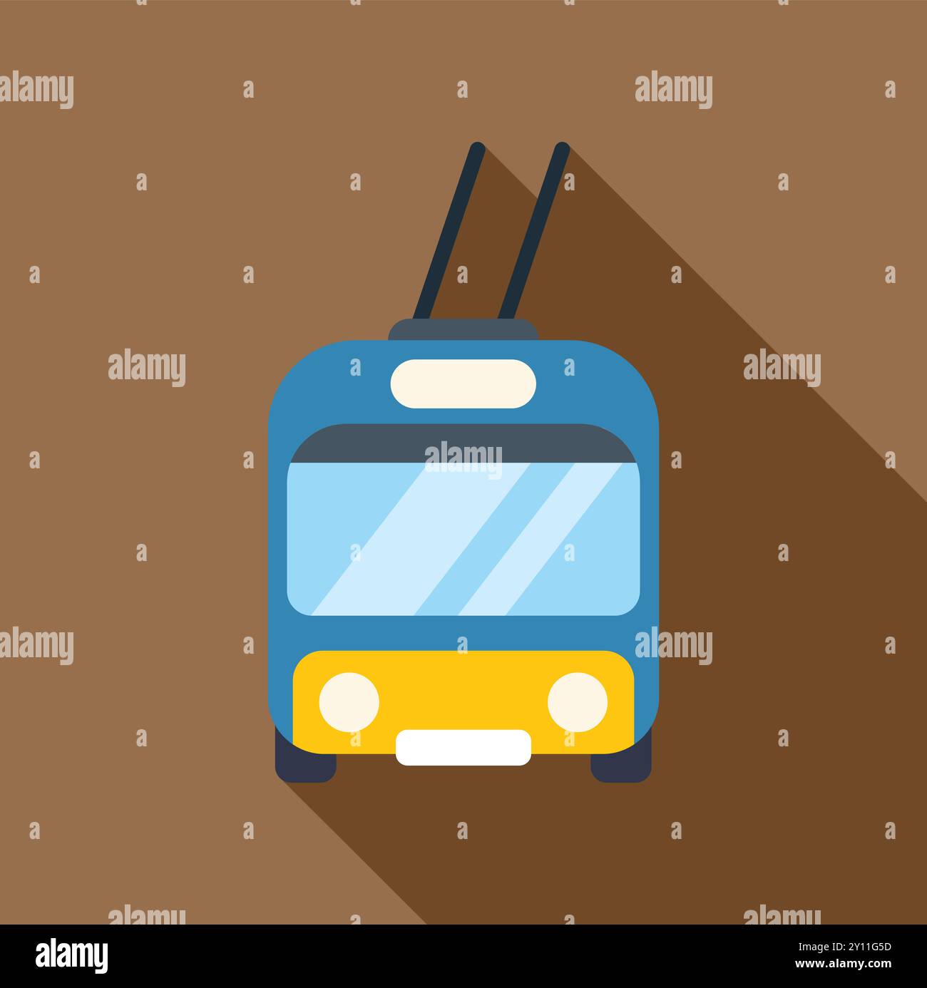 Trolleybus bleu conduisant le long du fond brun avec une longue ombre, concept de transport public Illustration de Vecteur