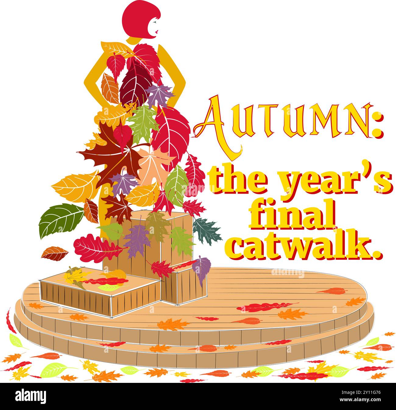 Cette image vibrante capture l'essence de l'automne à travers un objectif ludique et créatif, représentant une scène fantaisiste où la saison elle-même prend le centre Illustration de Vecteur