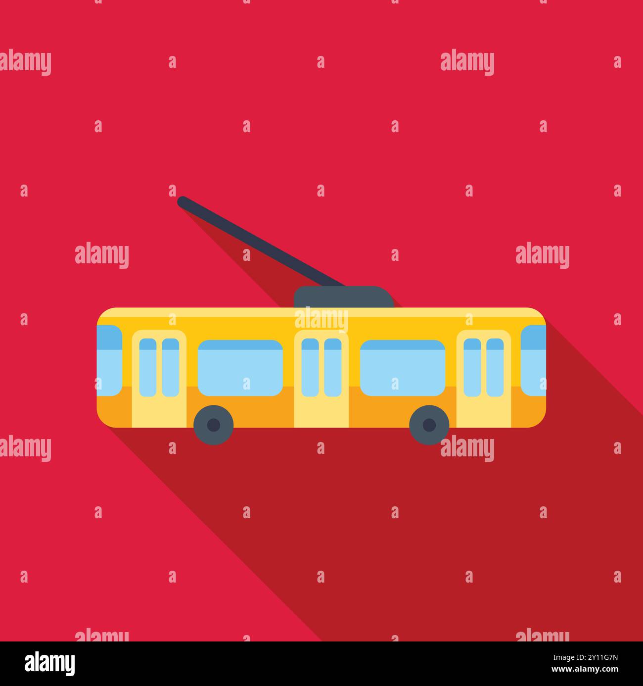 Trolleybus jaune conduisant le long de la route, les transports publics urbains dans un style plat Illustration de Vecteur