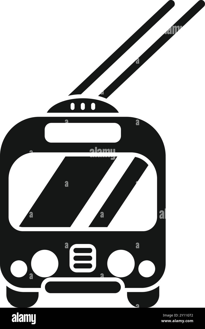 Icône de vue avant de transport électrique trolleybus dans le style glyphe, adapté à la conception d'applications de transport public Illustration de Vecteur