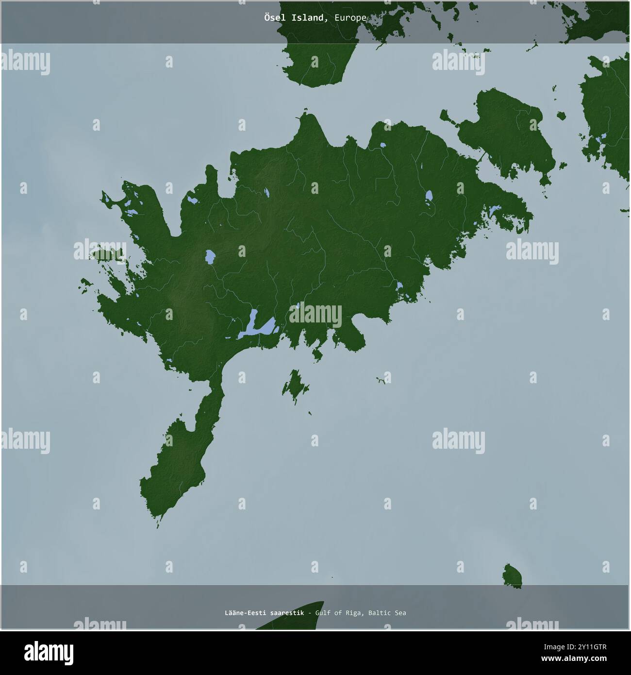 L'île d'Osel dans la mer Baltique, appartenant à l'Estonie, coupée en carré sur une carte d'altitude en couleur Banque D'Images