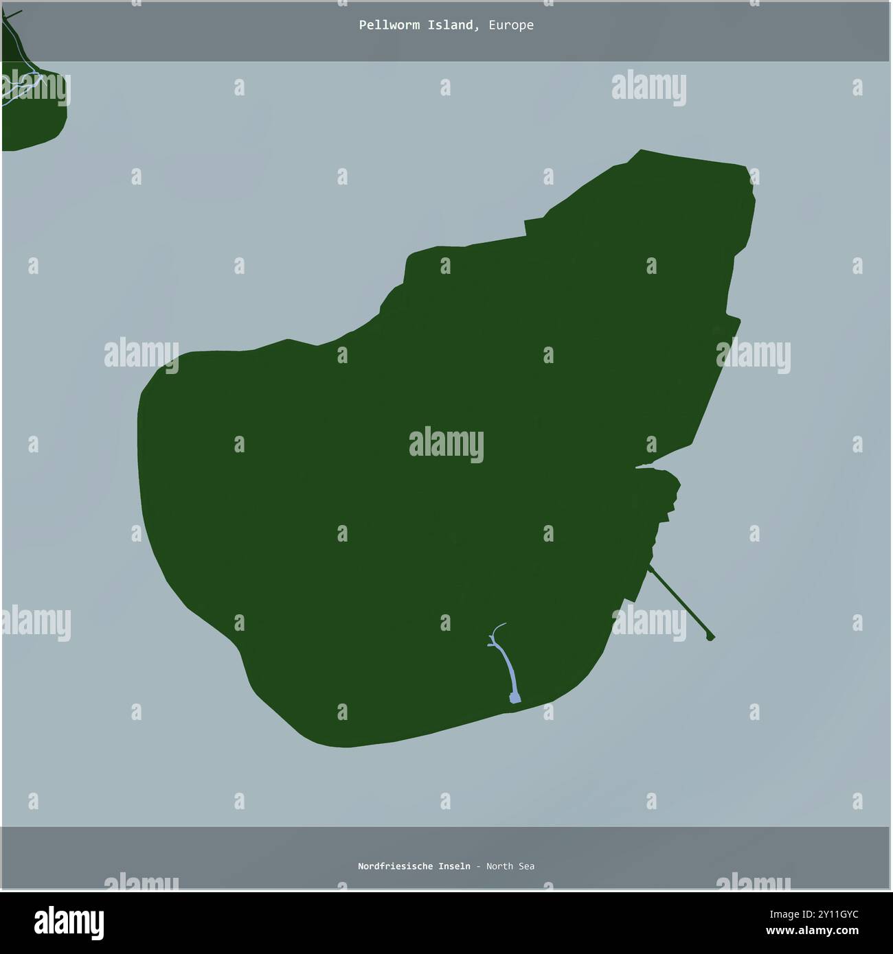Île de Pellworm dans la mer du Nord, appartenant à l'Allemagne, coupée en carré sur une carte d'altitude en couleur Banque D'Images