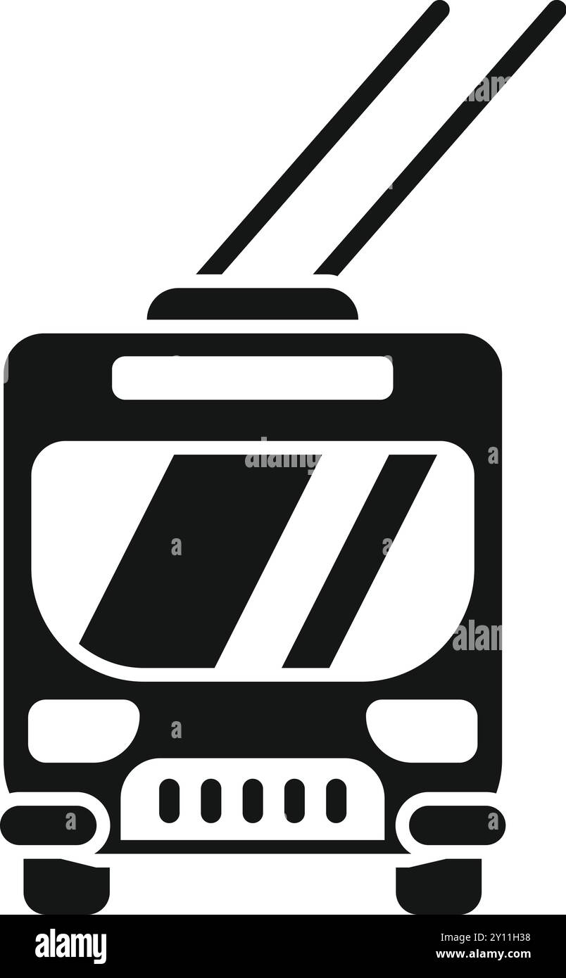 Vue de face du trolleybus électrique conduisant sur fond blanc Illustration de Vecteur