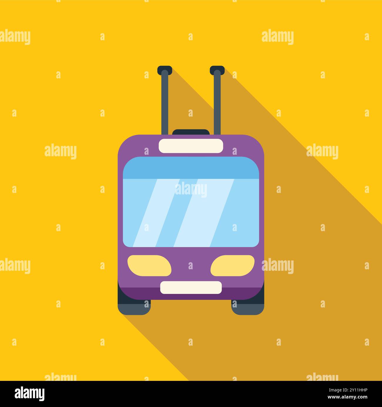 Illustration vectorielle minimaliste d'un trolleybus violet se déplaçant sur un fond jaune vif, parfait pour les projets à thème de transport ou de voyage Illustration de Vecteur