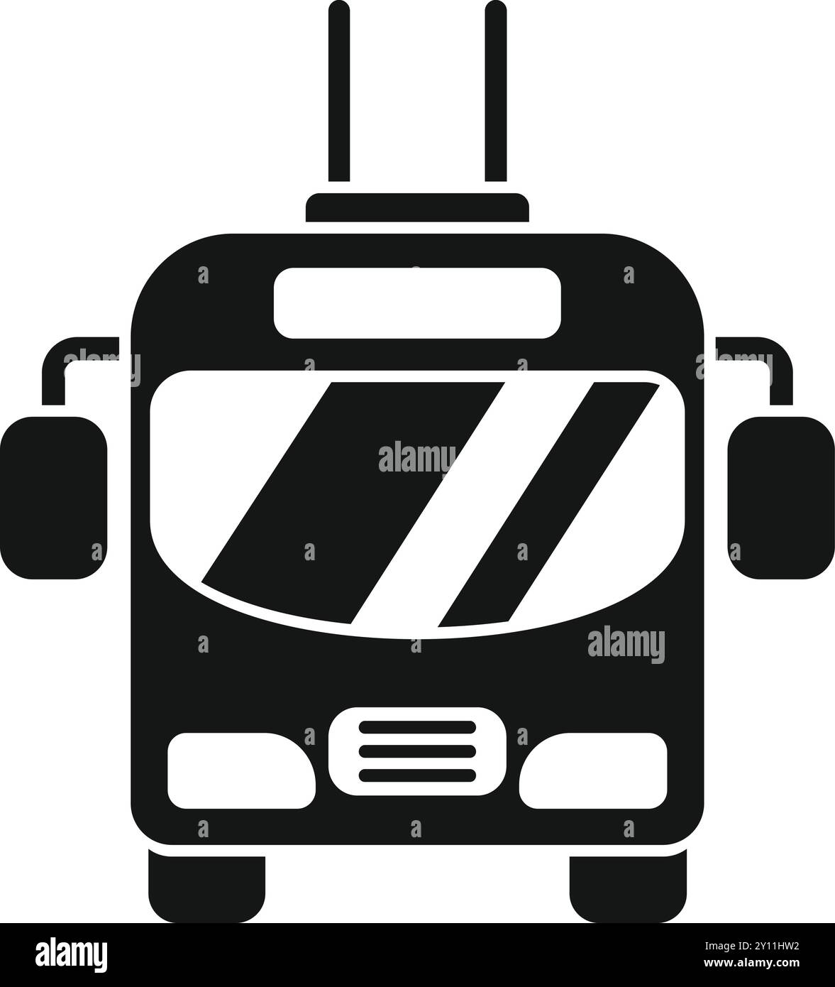 Icône vectorielle noir et blanc simple de l'avant d'un trolleybus attendant à un arrêt pour ramasser des passagers Illustration de Vecteur