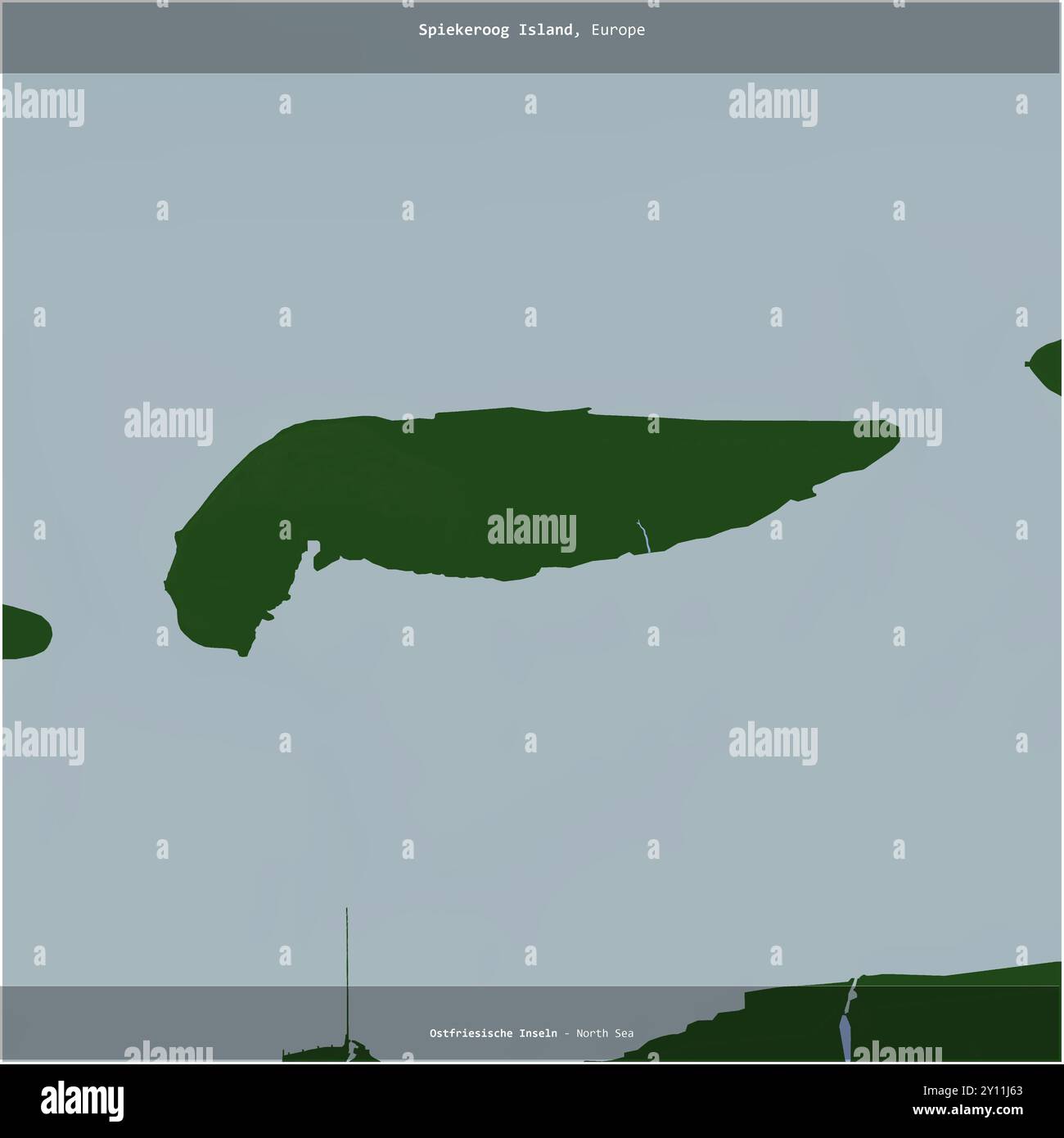 Spiekeroog Island dans la mer du Nord, appartenant à l'Allemagne, coupée en carré sur une carte d'altitude en couleur Banque D'Images