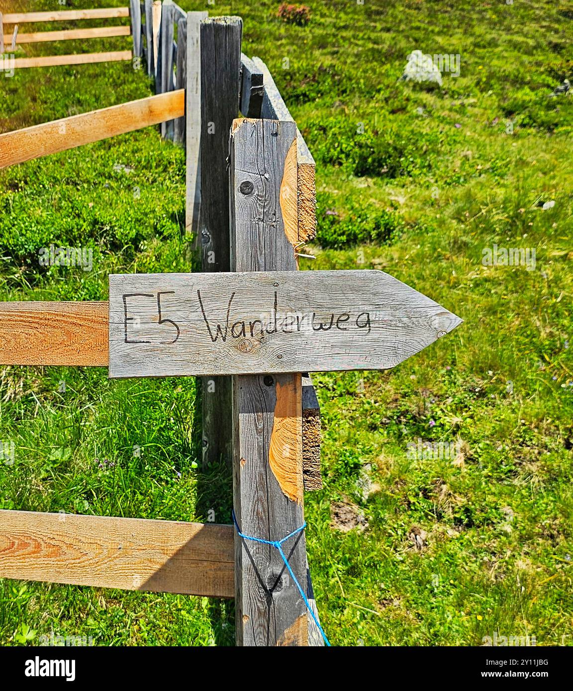 Sentier de randonnée E5 sur le Gogles Alm, 2, 017 m, massif du Venet, Parc naturel du Kaunergrat, Tyrol, Autriche, E5 traversée alpine de Oberstdorf à Meran Banque D'Images