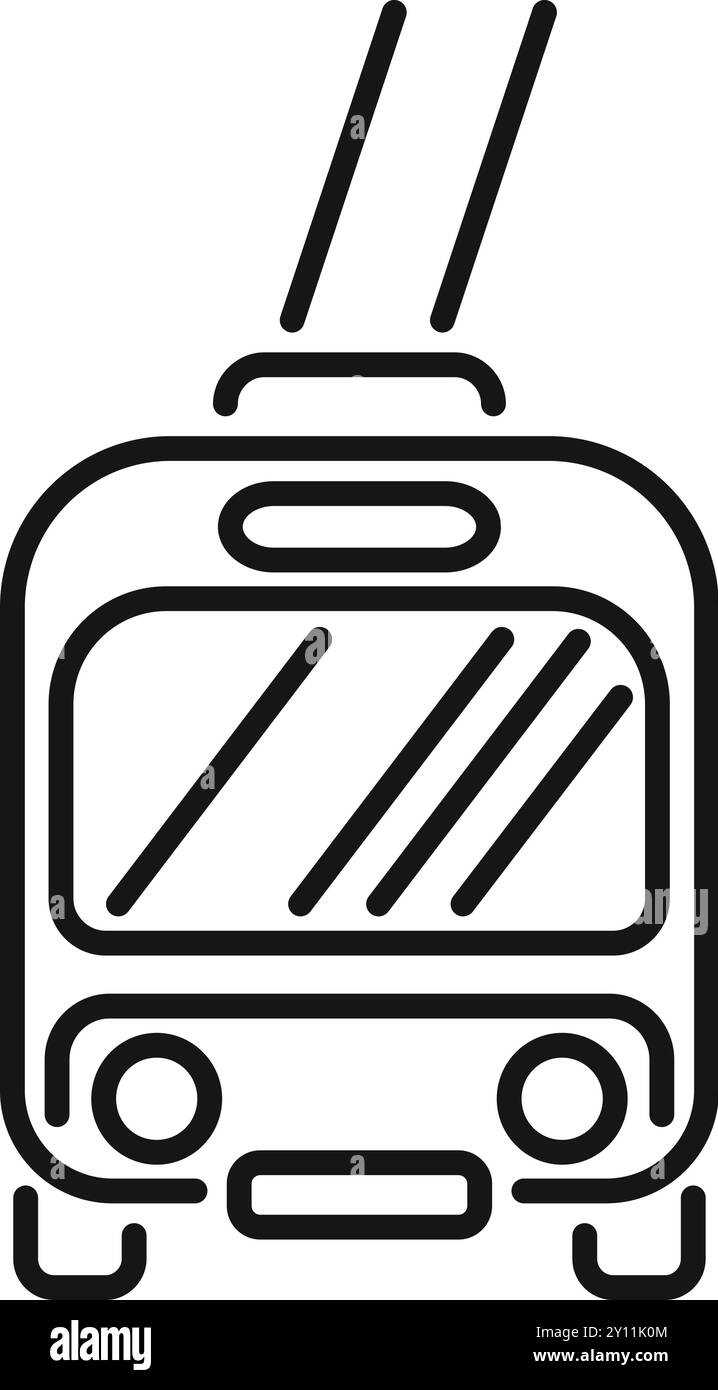 Simple dessin au trait d'un trolleybus conduisant dans la rue, icône des transports en commun Illustration de Vecteur