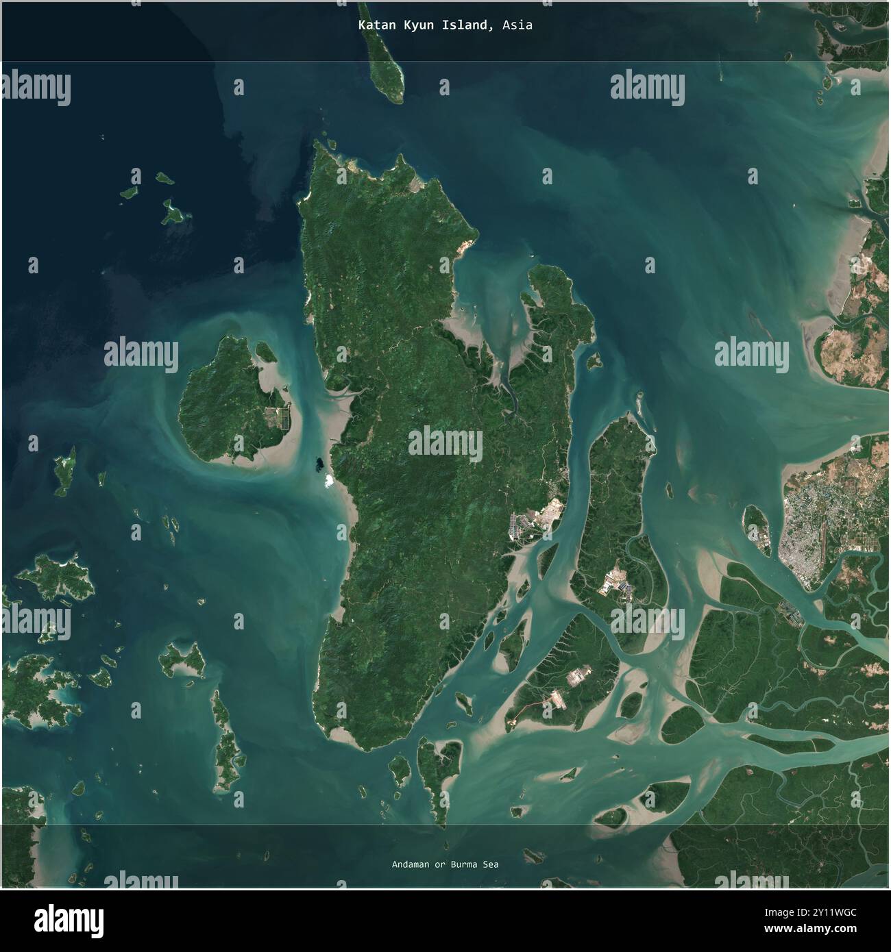 L’île de Katan Kyun dans la mer d’Andaman ou de Birmanie, appartenant au Myanmar, a été recadrée au carré sur une image satellite prise le 20 décembre 2023 Banque D'Images