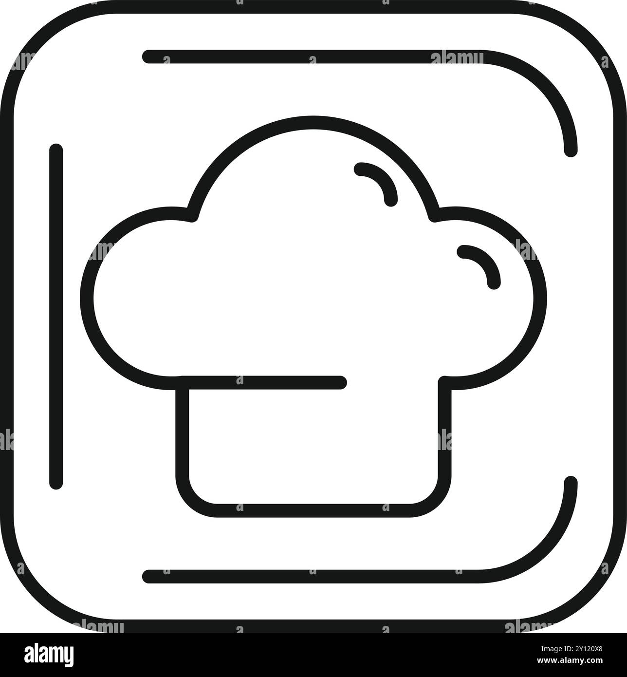 Simple icône de chapeau de chef noir et blanc est encadrée à l'intérieur d'un carré arrondi, évoquant le contenu culinaire numérique Illustration de Vecteur