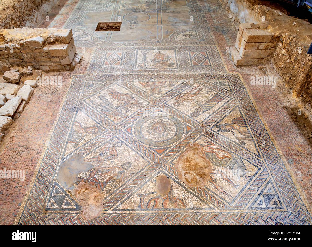 Seasons Mosaic, Brading Roman Villa, Brading, Île de Wight, Angleterre, ROYAUME-UNI Banque D'Images