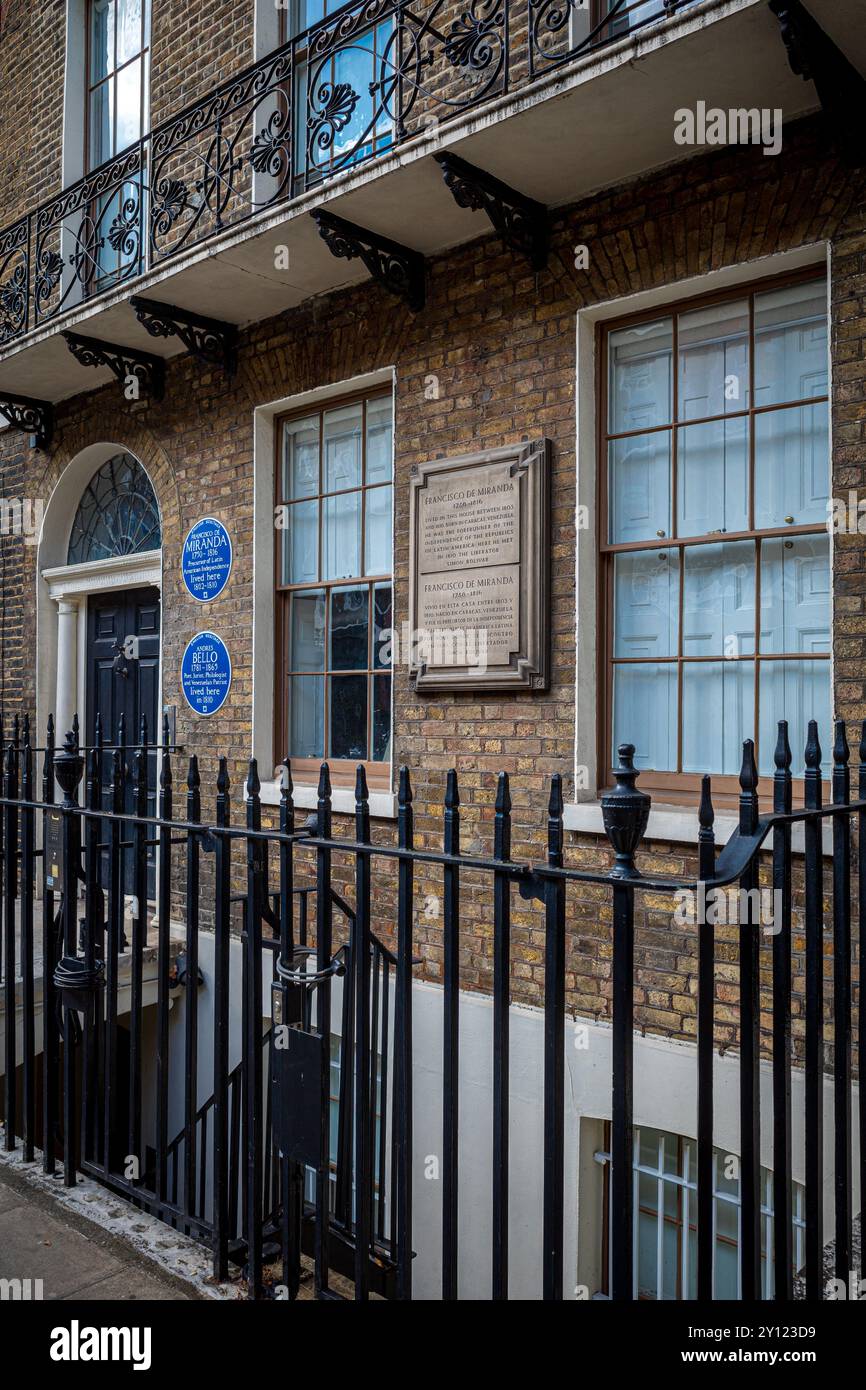 Francisco de Miranda, 1750 - 1816, précurseur de l'indépendance de l'Amérique latine, a vécu ici, 1802 - 1810. Aussi poète Andrés Bello, juriste. Plaques du patrimoine anglais. Banque D'Images