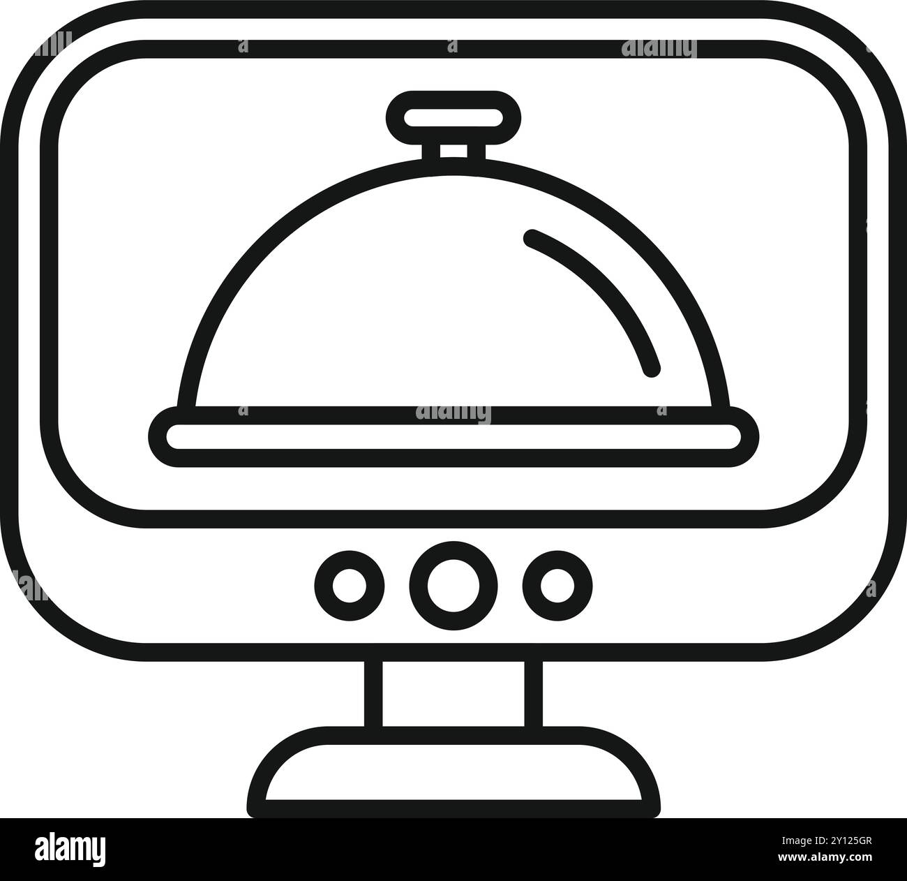 Cette illustration vectorielle simple représente une cloche sur un écran d'ordinateur représentant le concept de commande et de livraison de nourriture en ligne Illustration de Vecteur