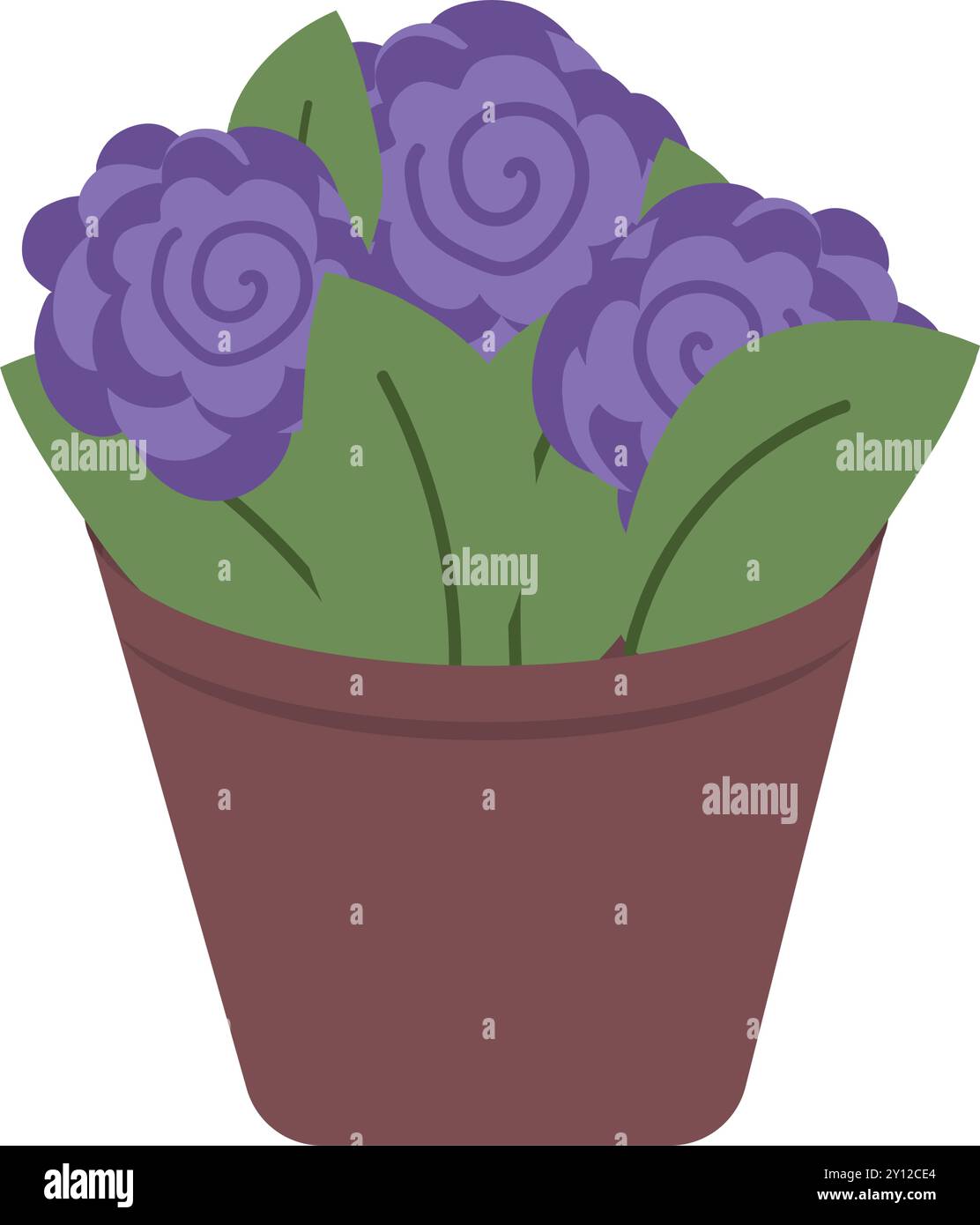 Fleurs violettes en pot dans le pot marron plat de style dessin animé vecteur Illustration de Vecteur