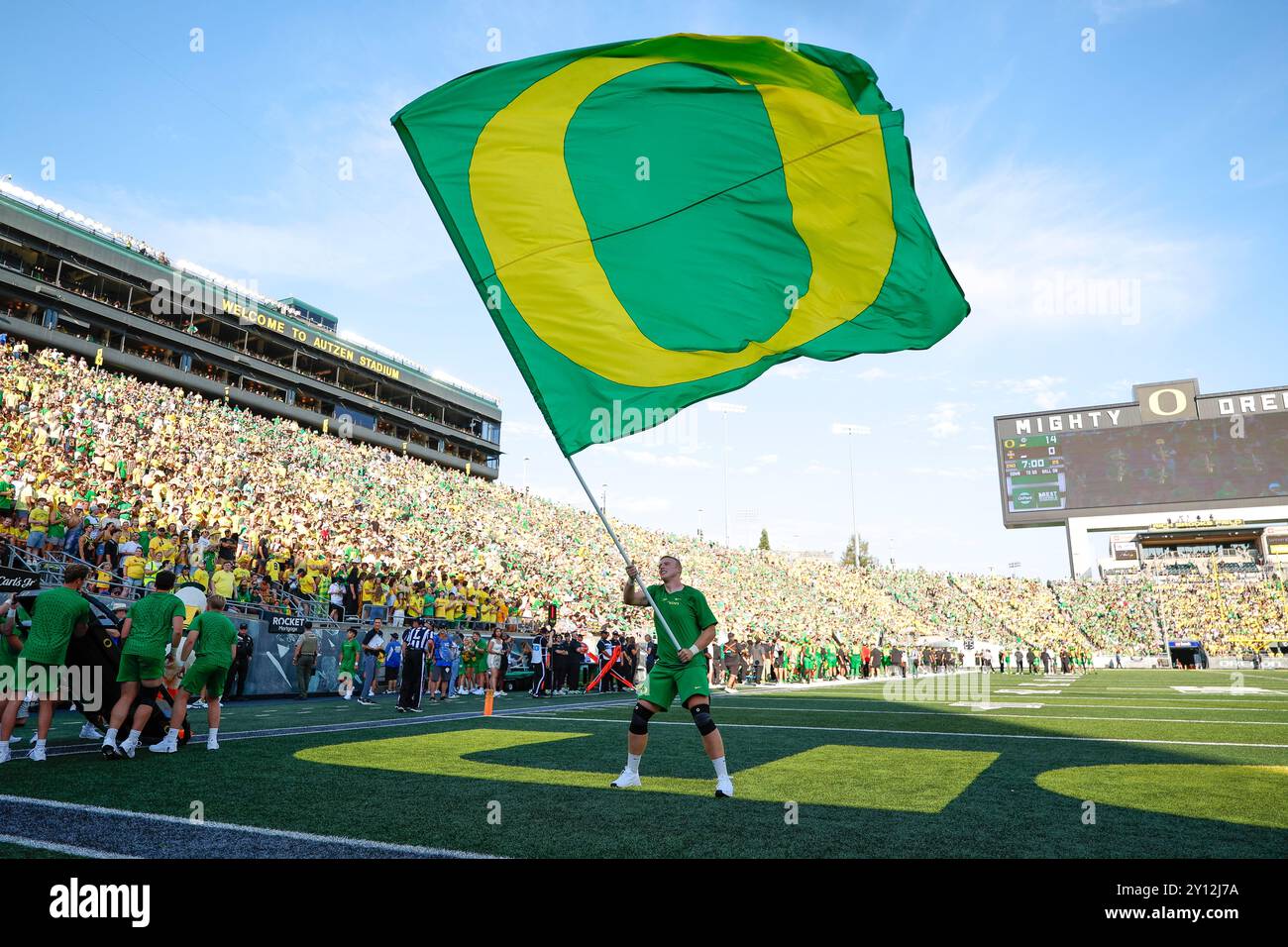 Vue détaillée du terrain lors d'un match entre les Vandals de l'Idaho et les Ducks de l'Oregon au stade Autzen le 31 août 2024 à Eugene, Oregon. (Photo Banque D'Images
