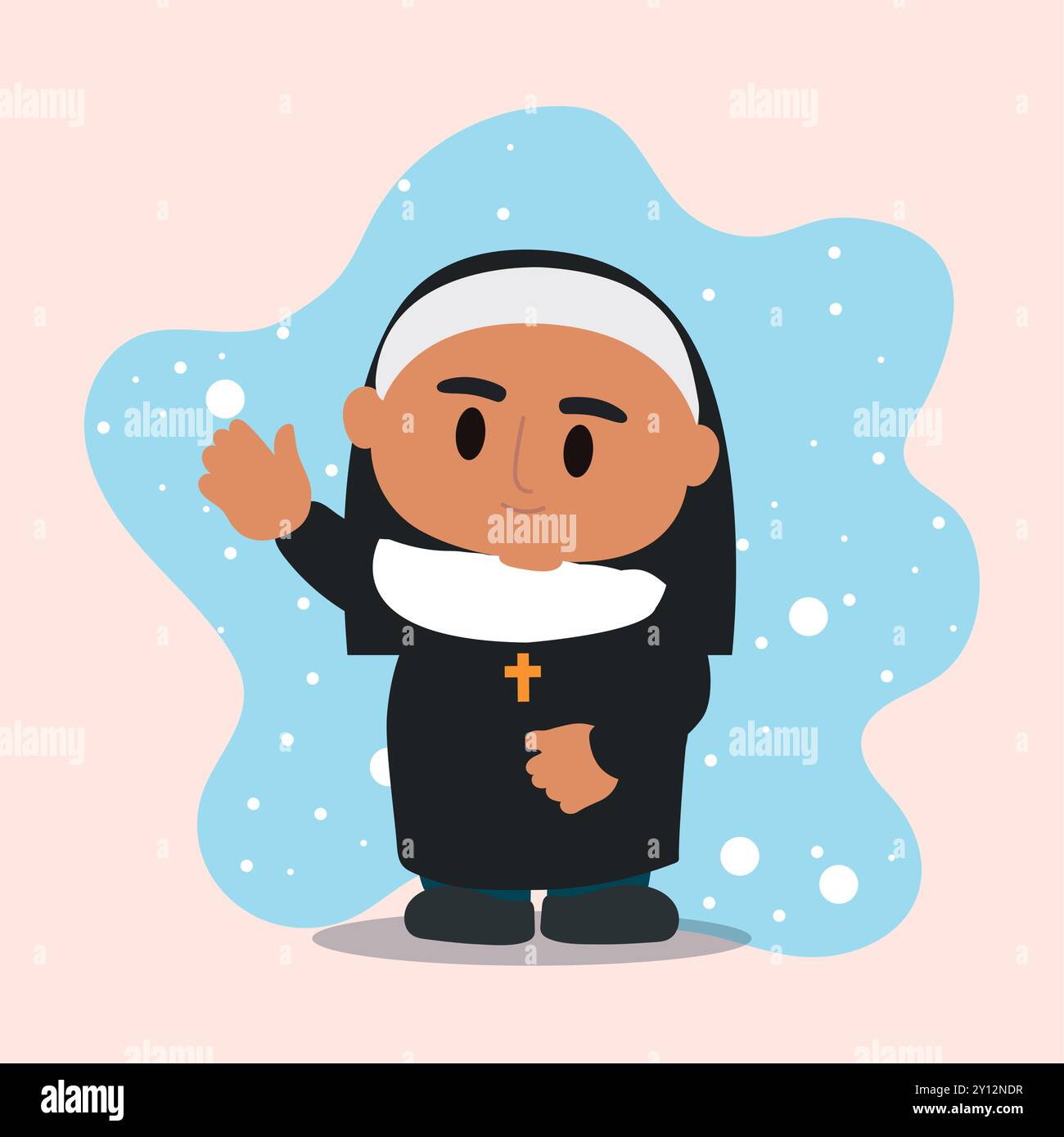 Nonne dans l'habitude noire traditionnelle souriant et ondulant, vecteur Illustration de Vecteur