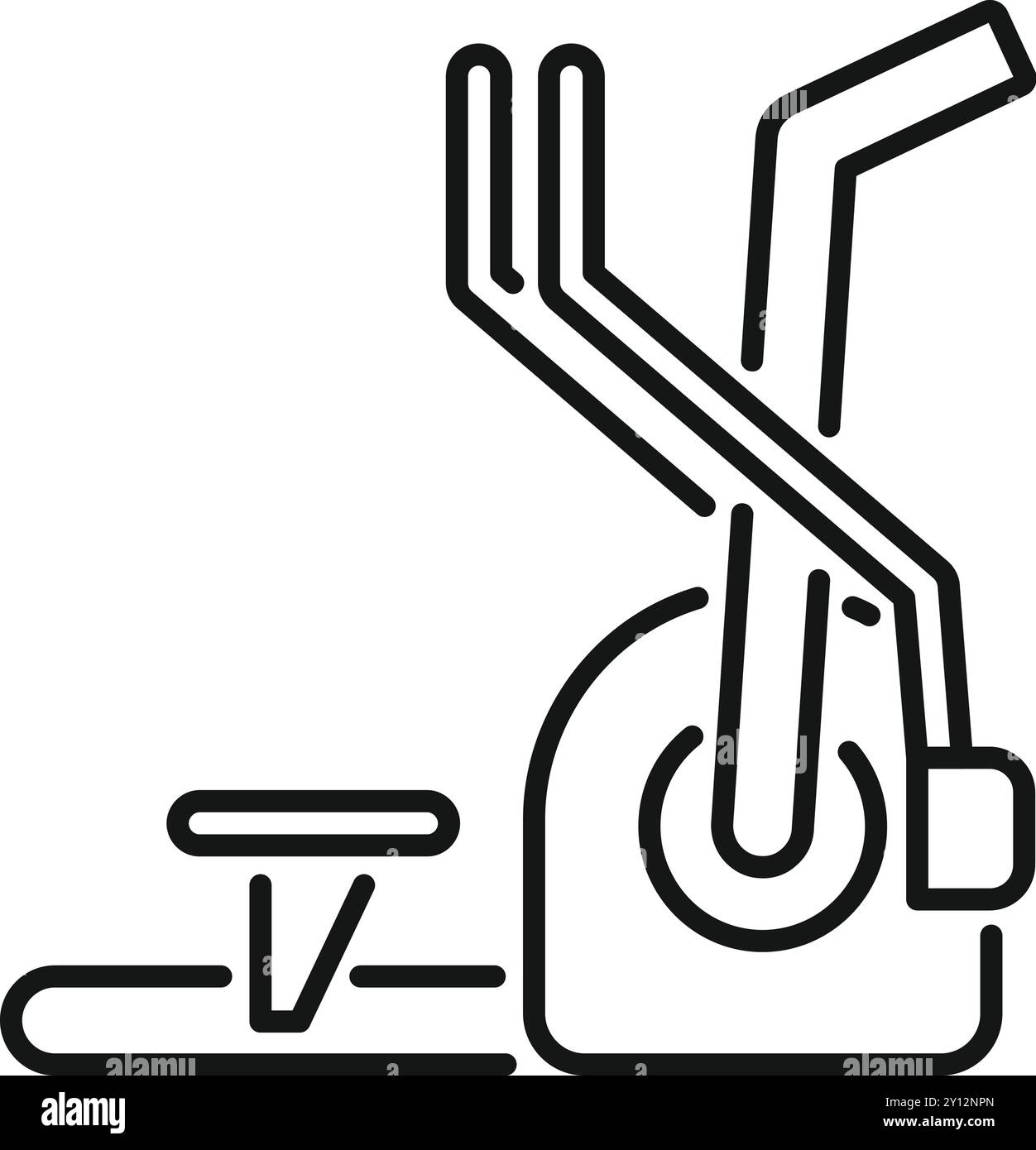 Vélo d'exercice stationnaire avec siège et guidon réglables est représenté dans un style d'art au trait simple Illustration de Vecteur