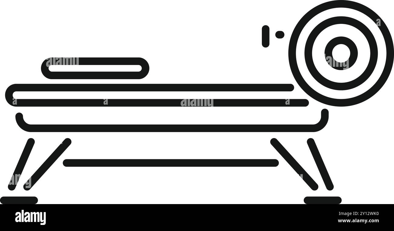 Simple dessin au trait d'une presse de banc de musculation avec une barre, parfait pour représenter l'équipement de gymnastique et les séances d'entraînement de musculation Illustration de Vecteur